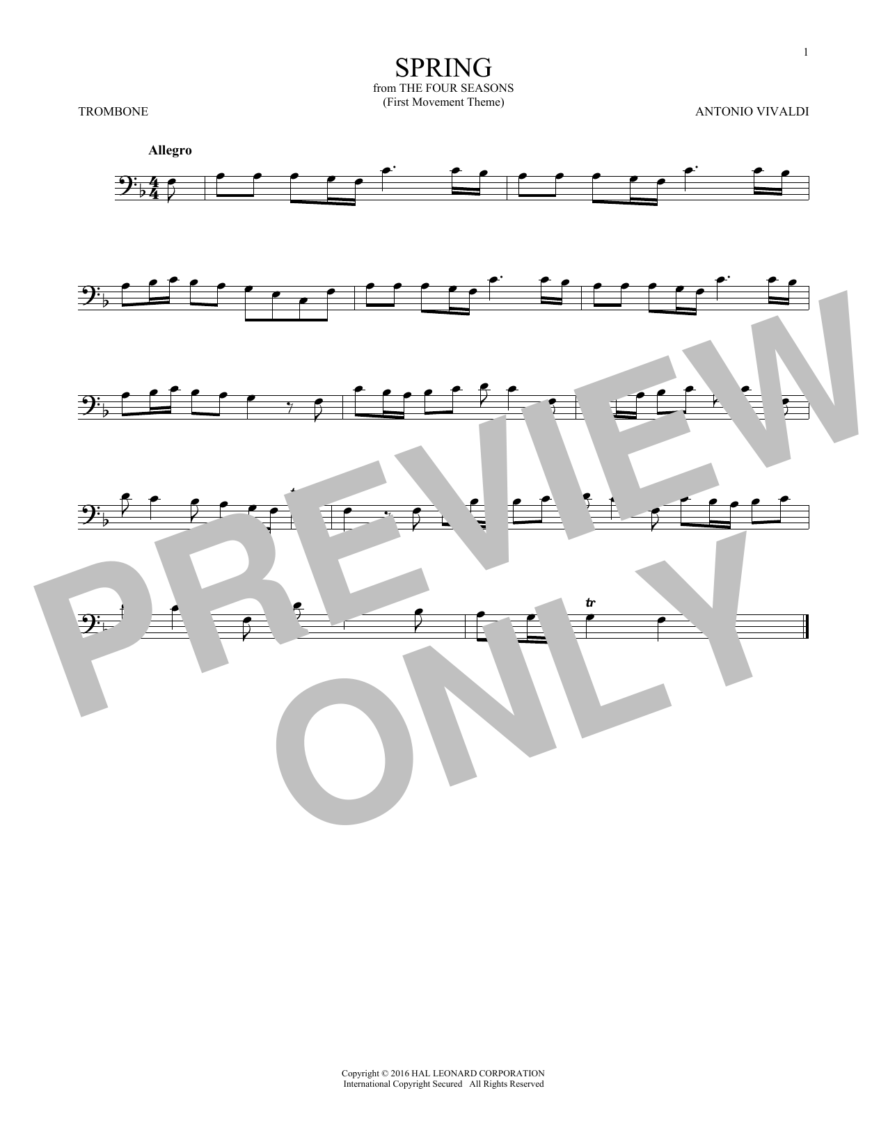 Allegro I, RV 269 (“Spring”) (First Movement Theme) Allegro I, RV 269 (“Spring”) (First Movement Theme)