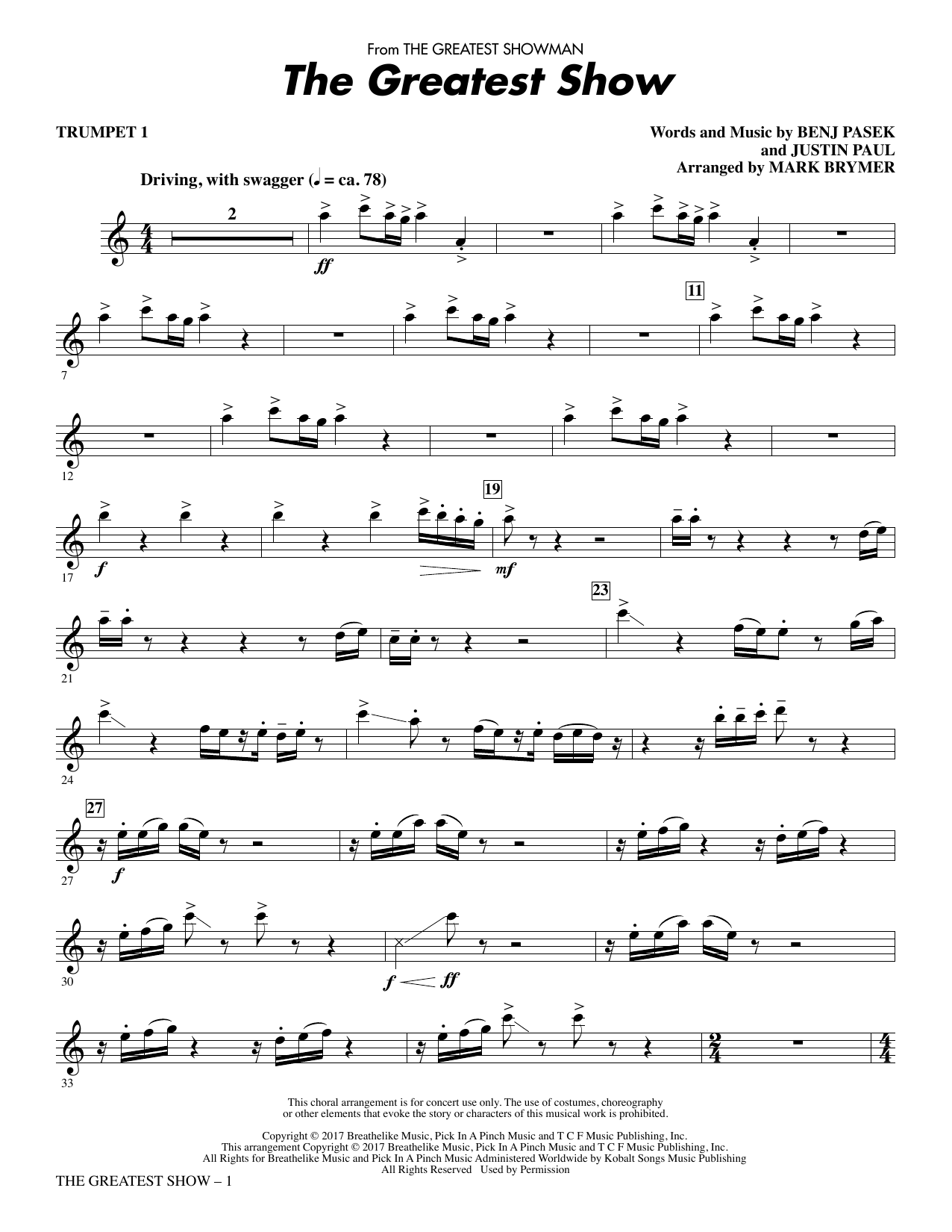 The Greatest Show (arr. Mark Brymer) – Trumpet 1 The Greatest Show (arr. Mark Brymer) – Trumpet 1
