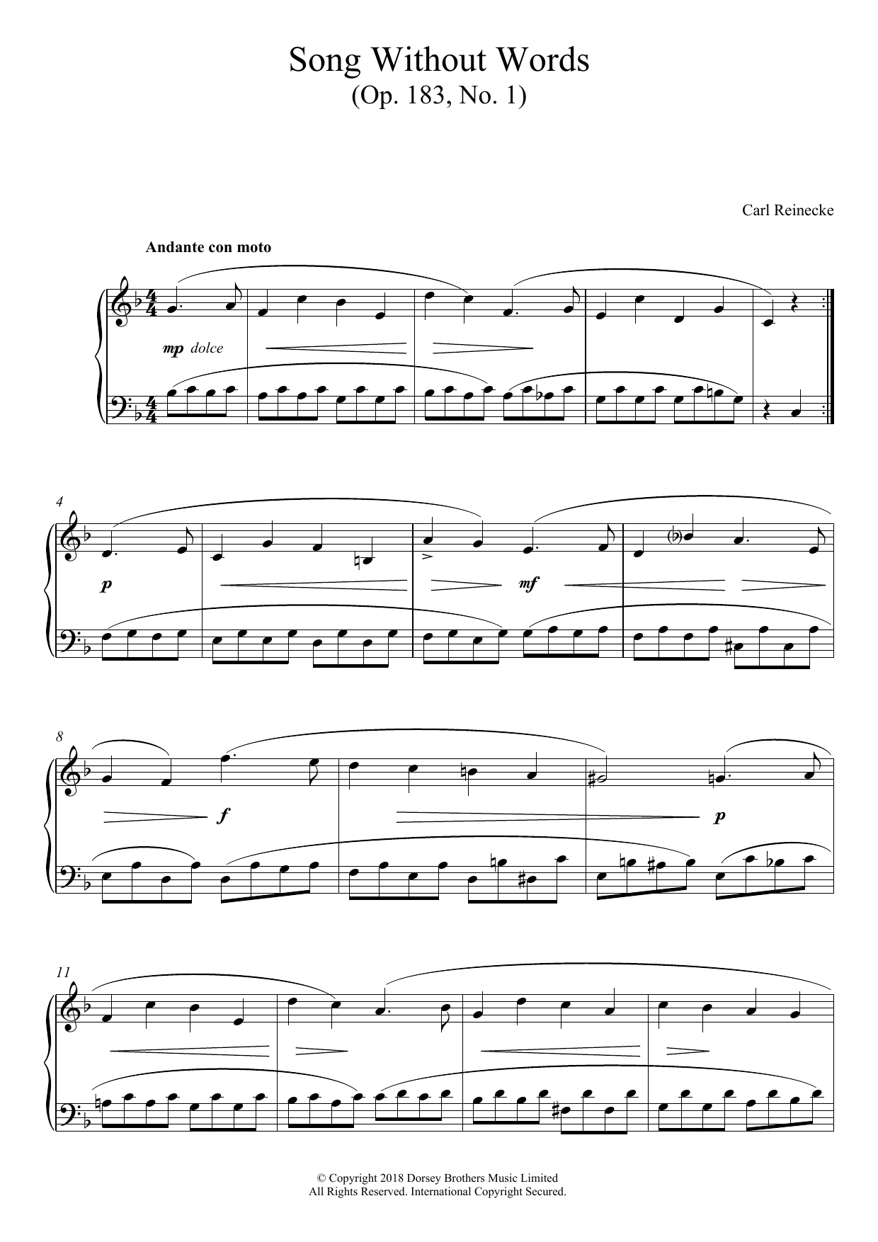 Song Without Words, Op. 183, No. 1 Song Without Words, Op. 183, No. 1
