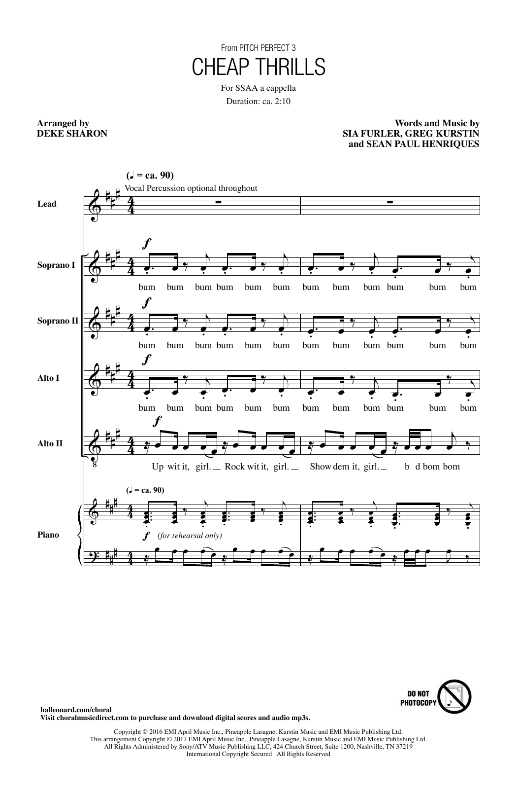 Cheap Thrills (from Pitch Perfect 3) (arr. Deke Sharon) Cheap Thrills (from Pitch Perfect 3) (arr. Deke Sharon)
