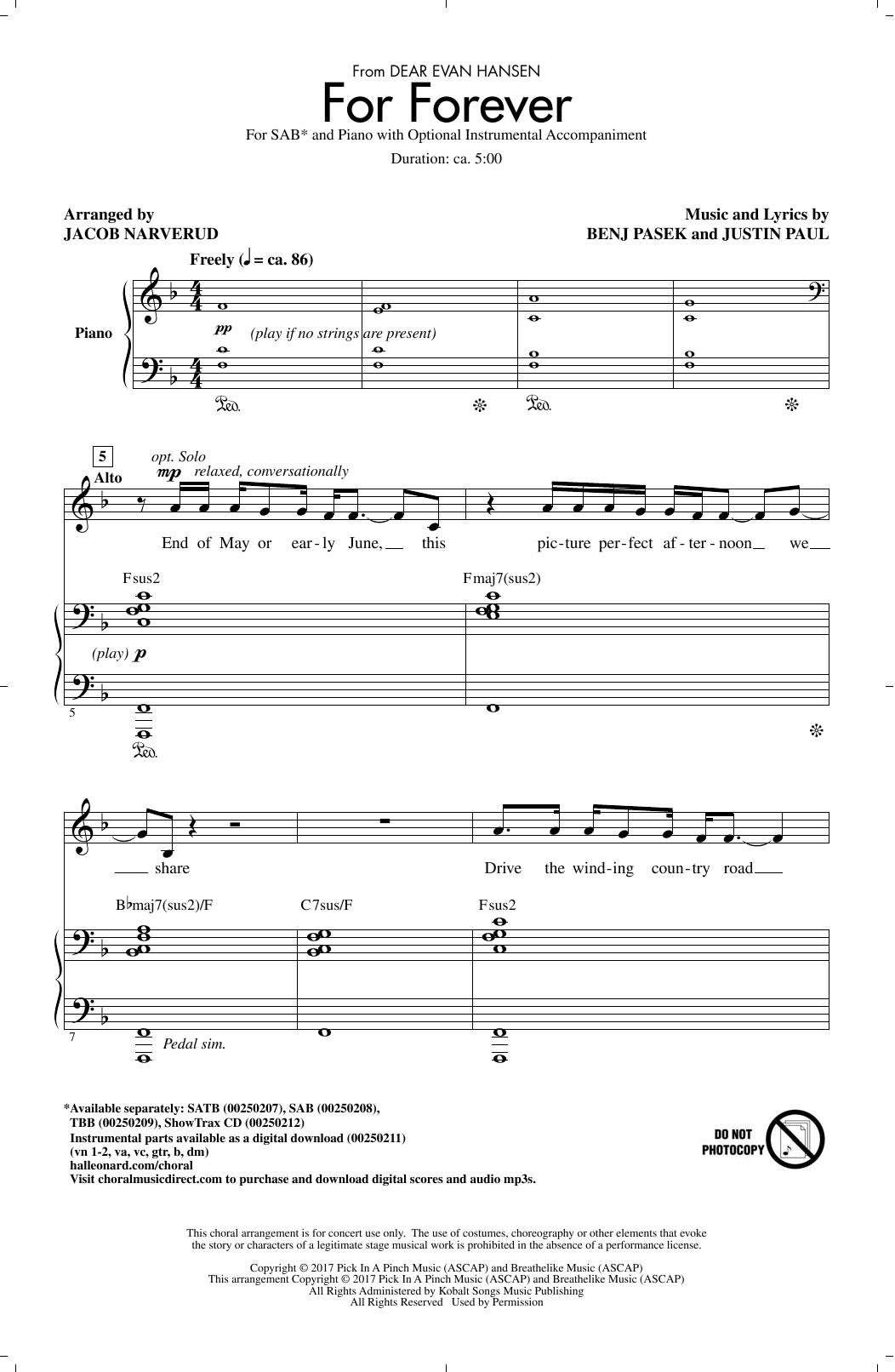 For Forever (from Dear Evan Hansen) (arr. Jacob Narverud) For Forever (from Dear Evan Hansen) (arr. Jacob Narverud)