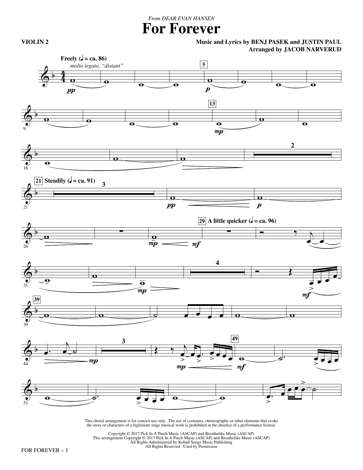 For Forever (from Dear Evan Hansen) (arr. Jacob Narverud) – Violin 2 For Forever (from Dear Evan Hansen) (arr. Jacob Narverud) – Violin 2