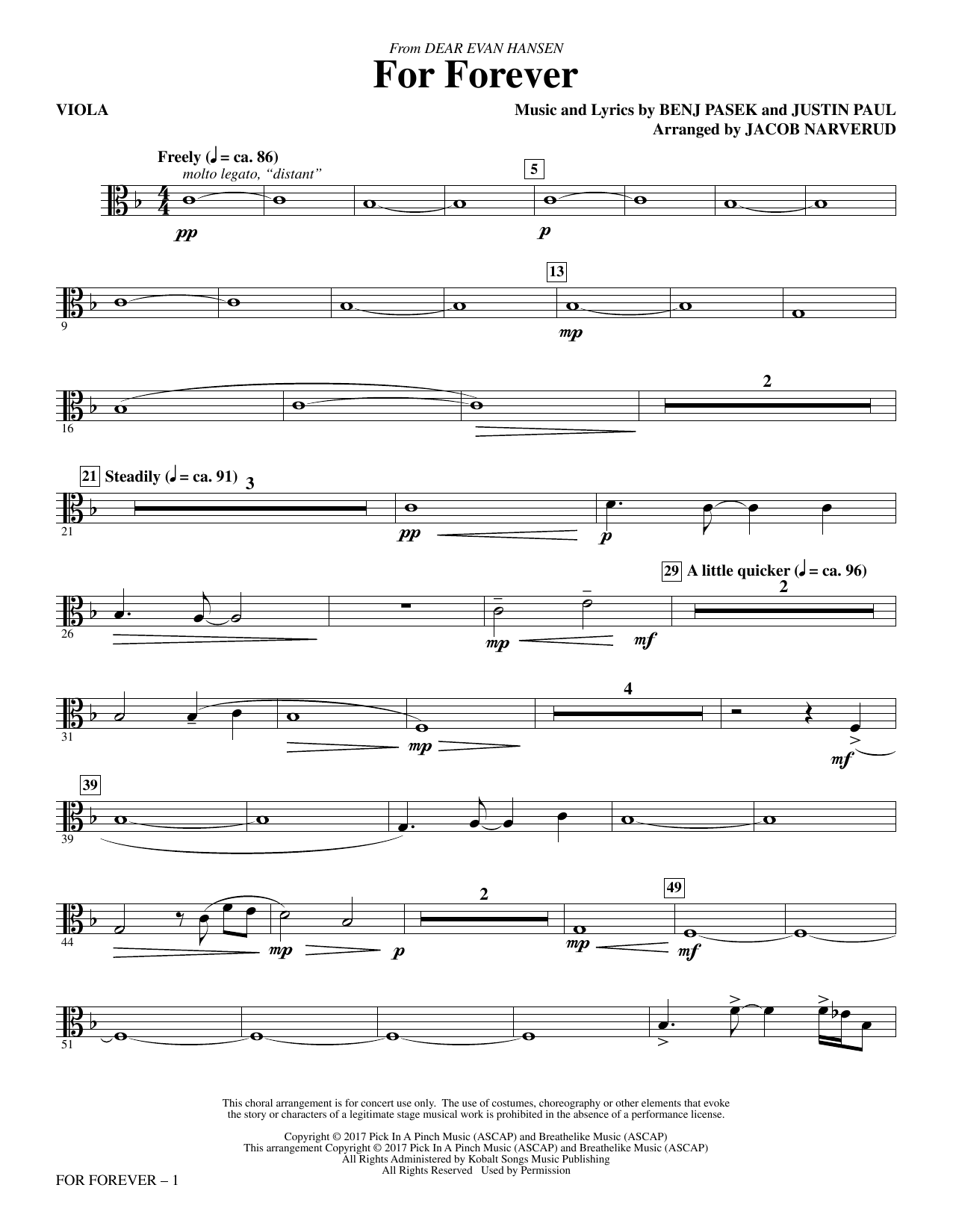 For Forever (from Dear Evan Hansen) (arr. Jacob Narverud) – Viola For Forever (from Dear Evan Hansen) (arr. Jacob Narverud) – Viola