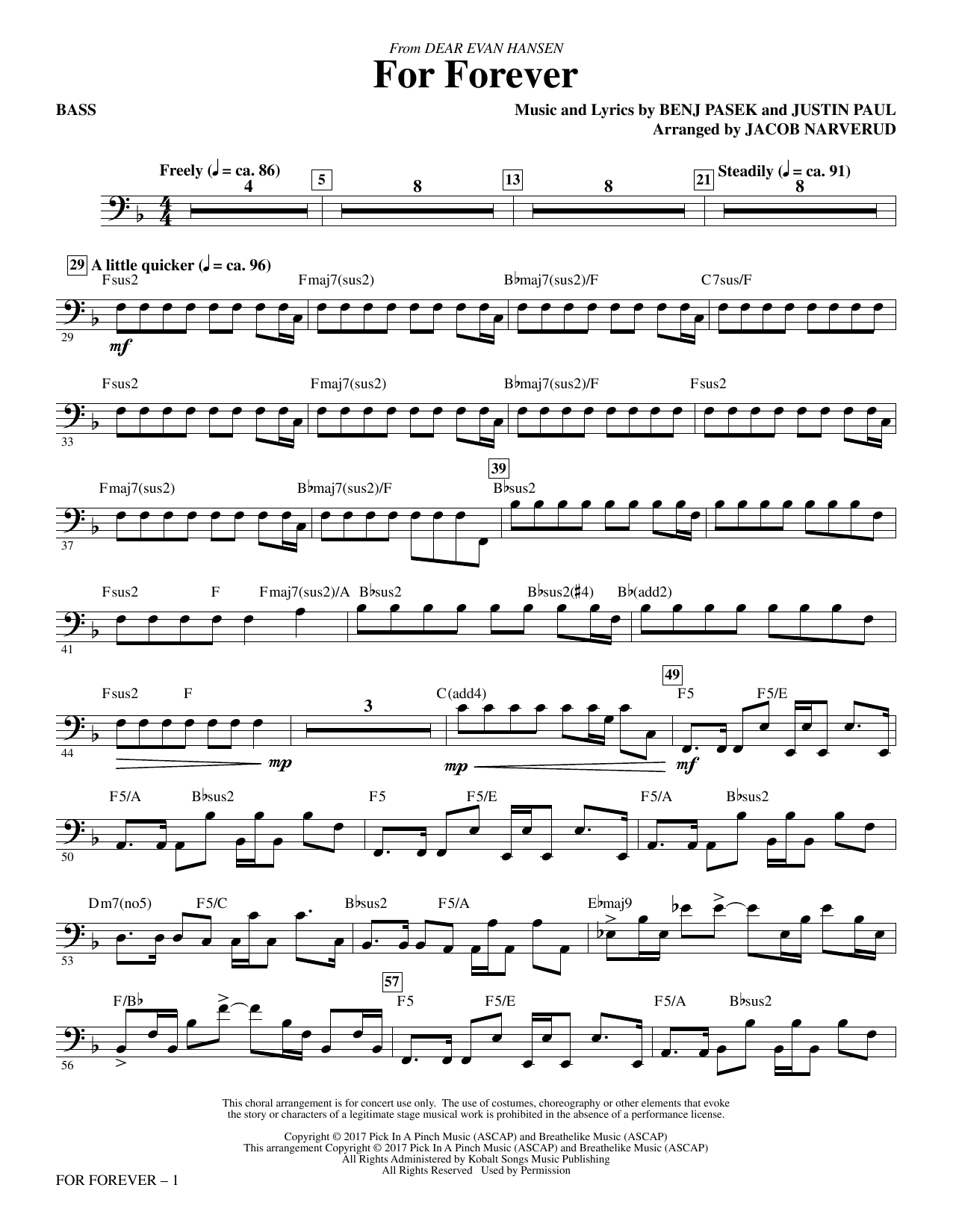 For Forever (from Dear Evan Hansen) (arr. Jacob Narverud) – Bass For Forever (from Dear Evan Hansen) (arr. Jacob Narverud) – Bass