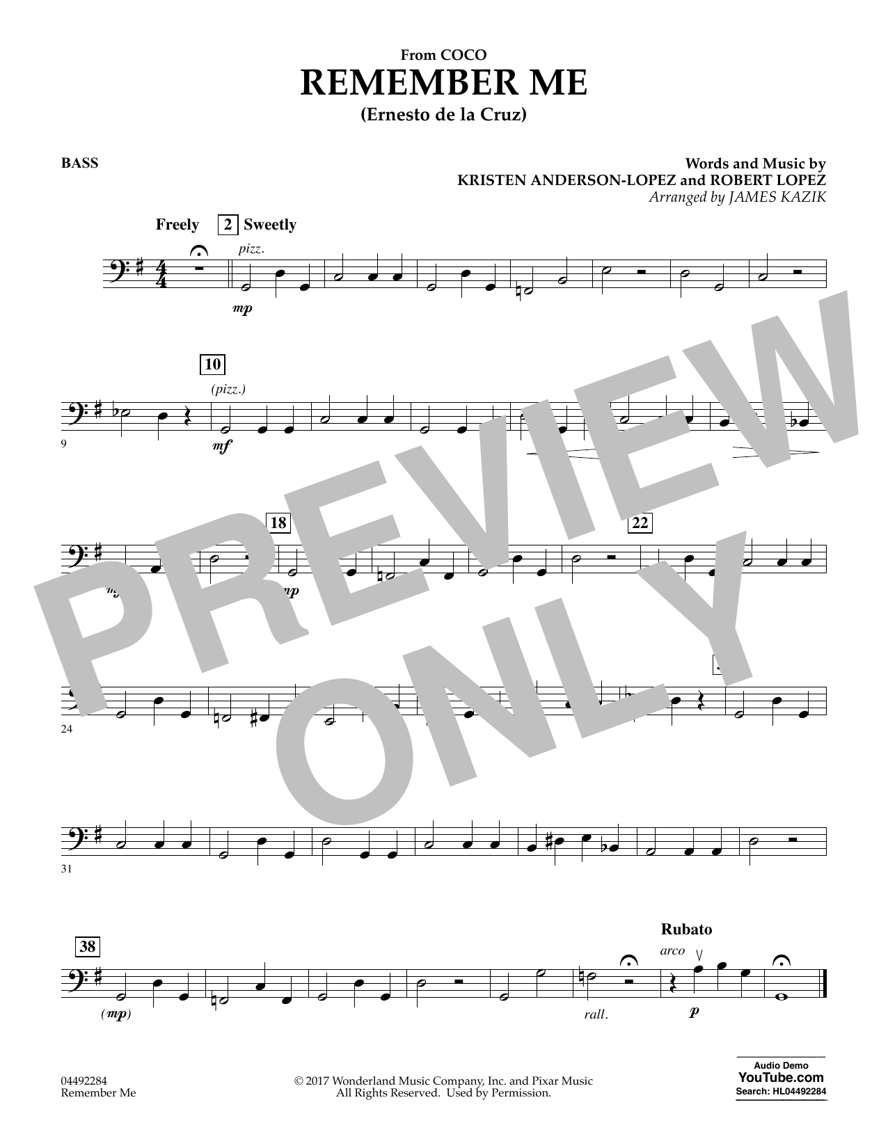 Remember Me (from Coco) (arr. James Kazik) – Bass Remember Me (from Coco) (arr. James Kazik) – Bass