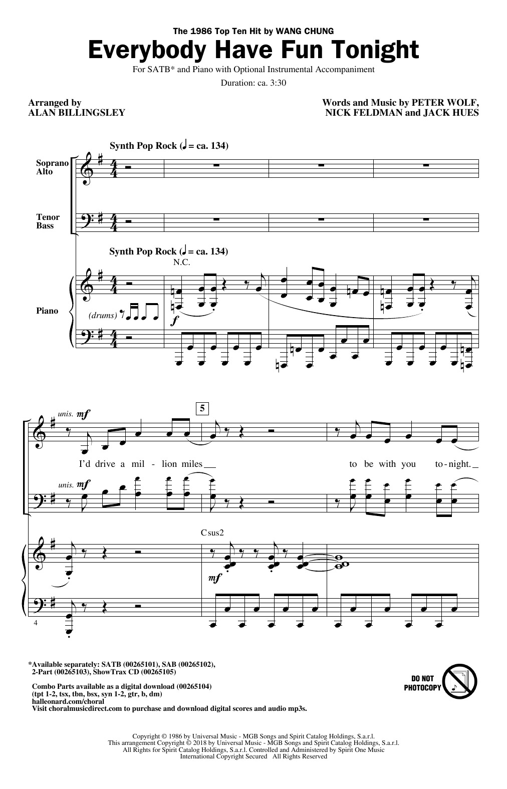Everybody Have Fun Tonight (arr. Alan Billingsley)