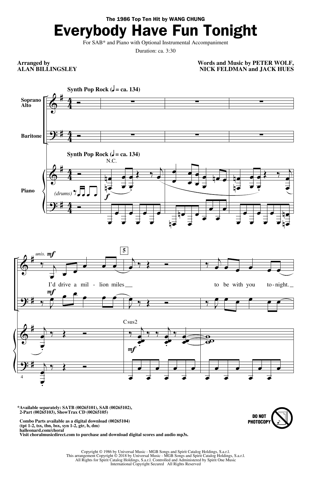 Everybody Have Fun Tonight (arr. Alan Billingsley)