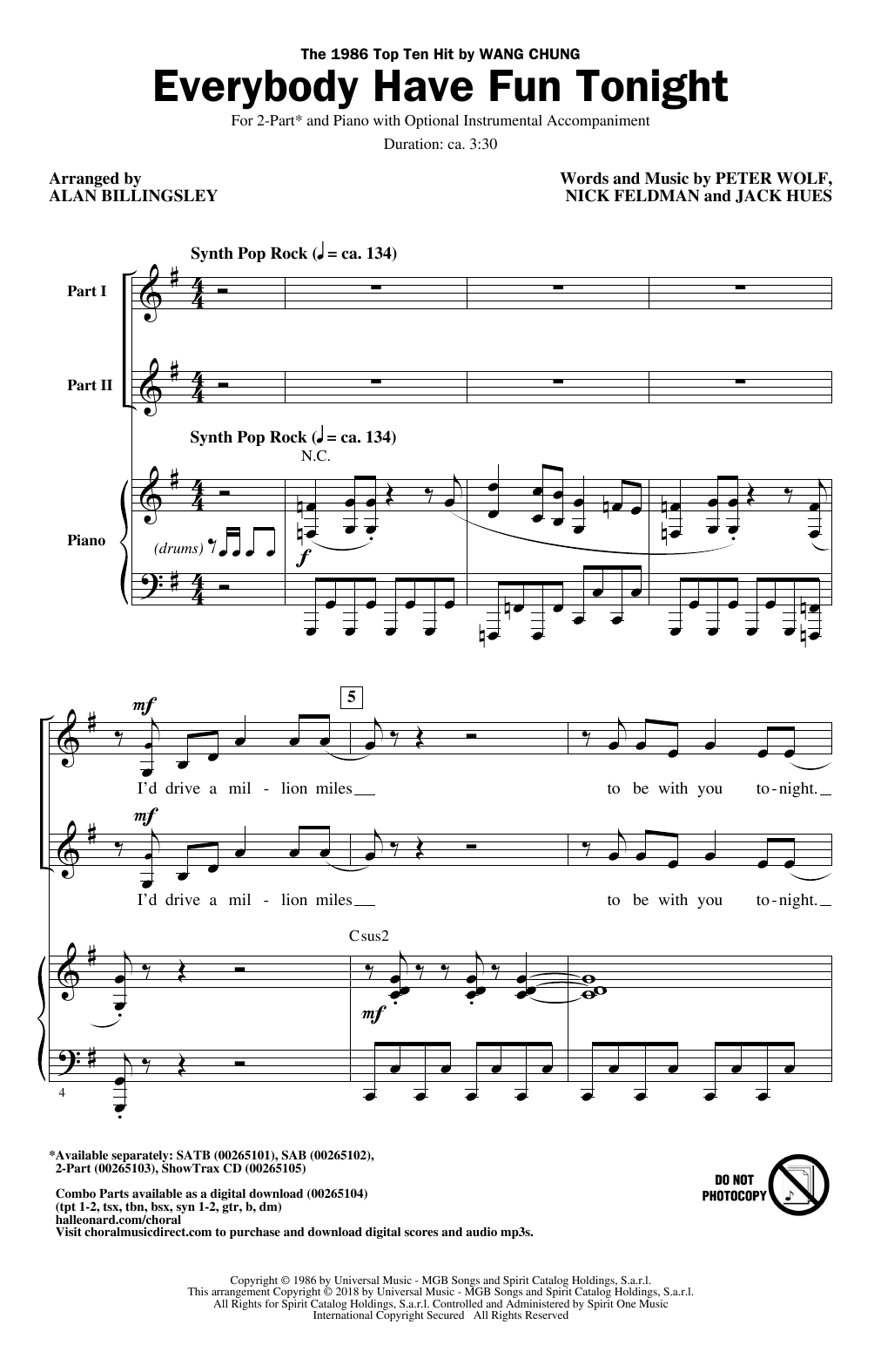 Everybody Have Fun Tonight (arr. Alan Billingsley)