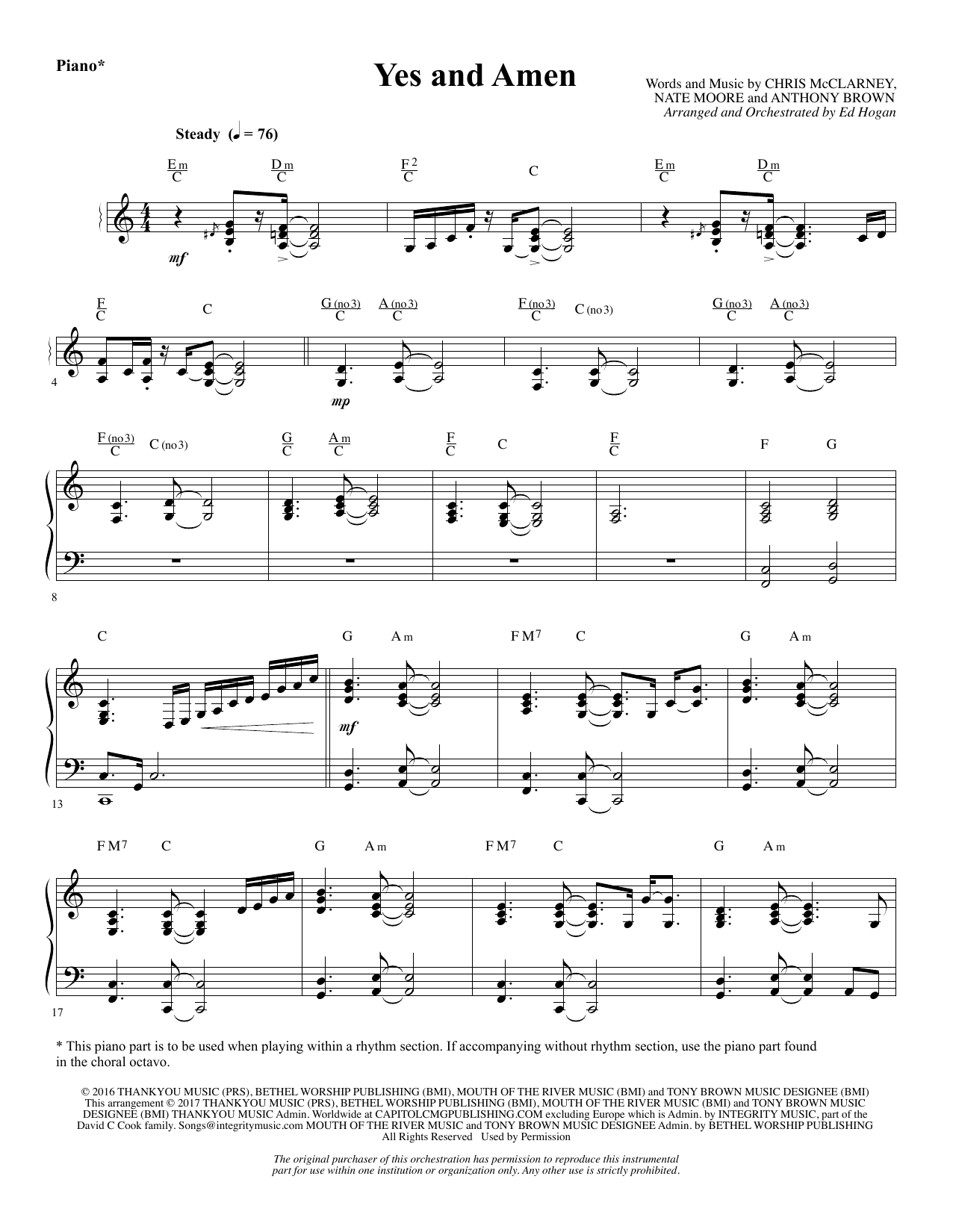 Yes and Amen – Piano Yes and Amen – Piano
