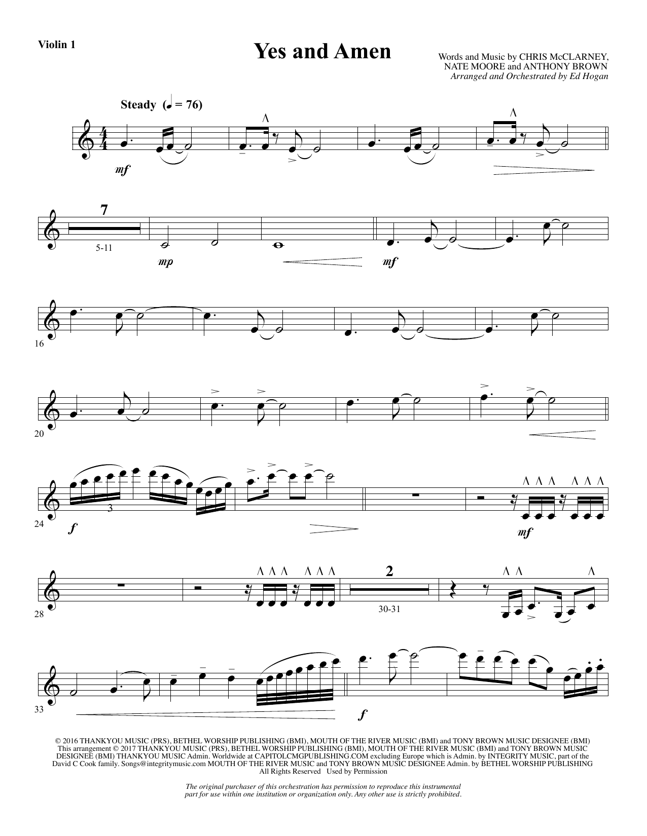 Yes and Amen – Violin 1 Yes and Amen – Violin 1