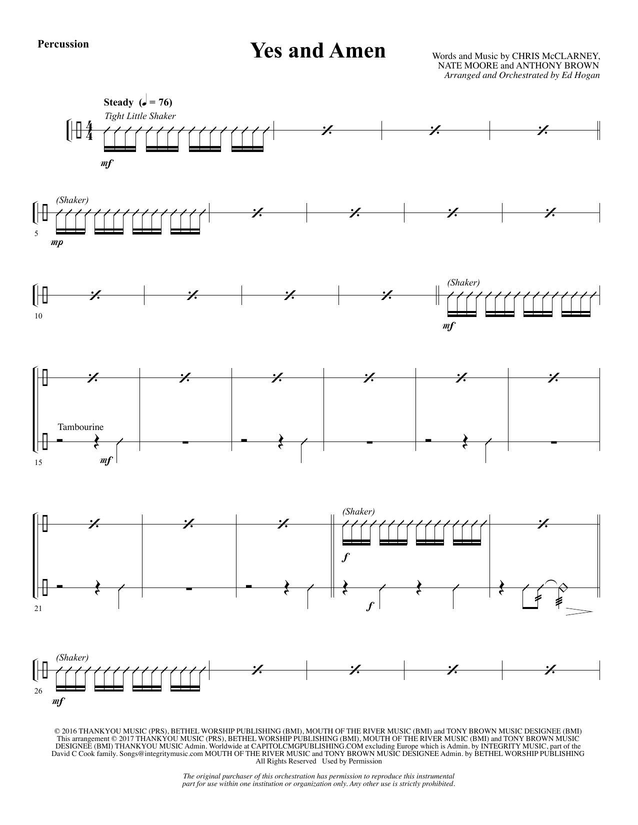 Yes and Amen – Percussion Yes and Amen – Percussion