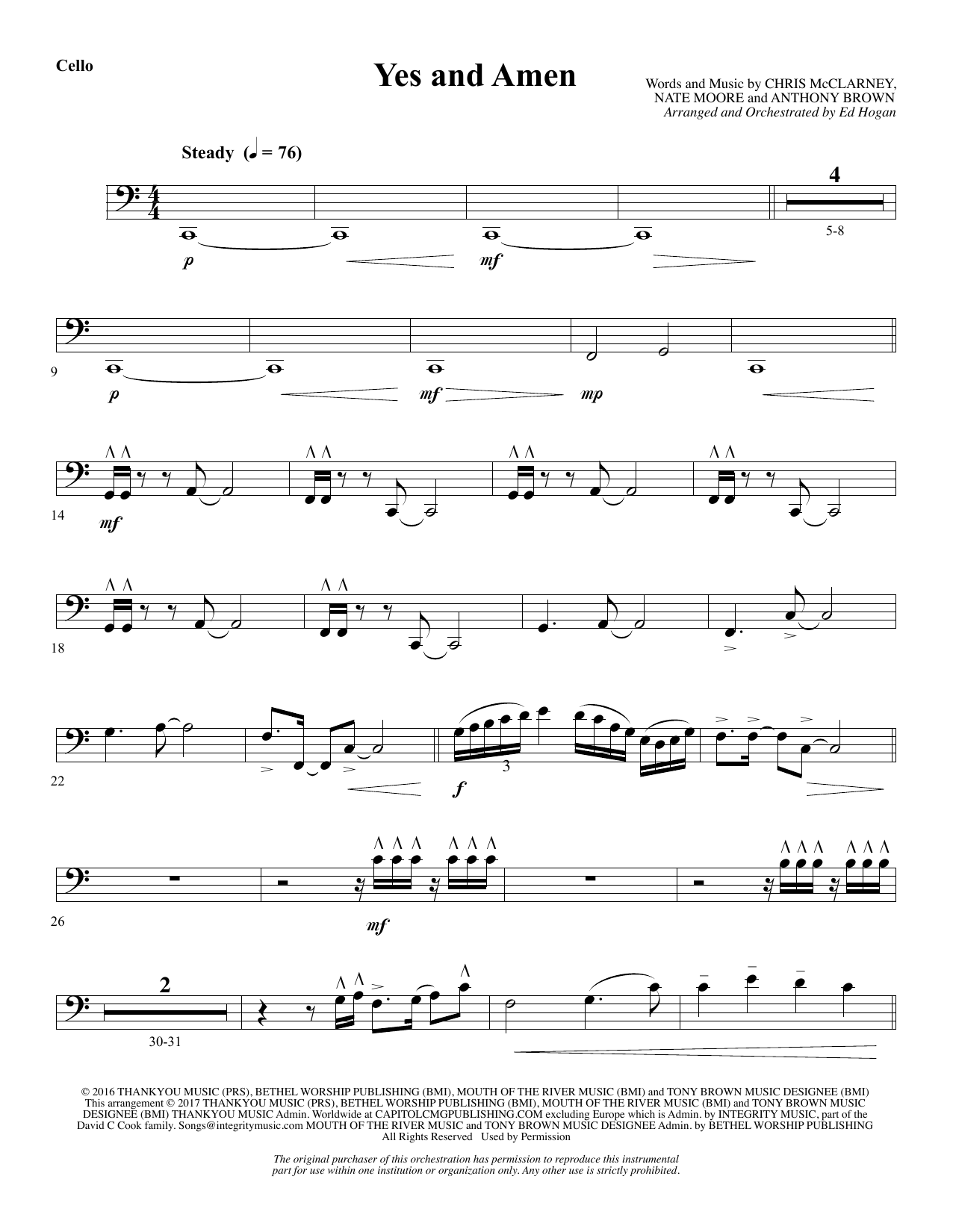 Yes and Amen – Cello Yes and Amen – Cello