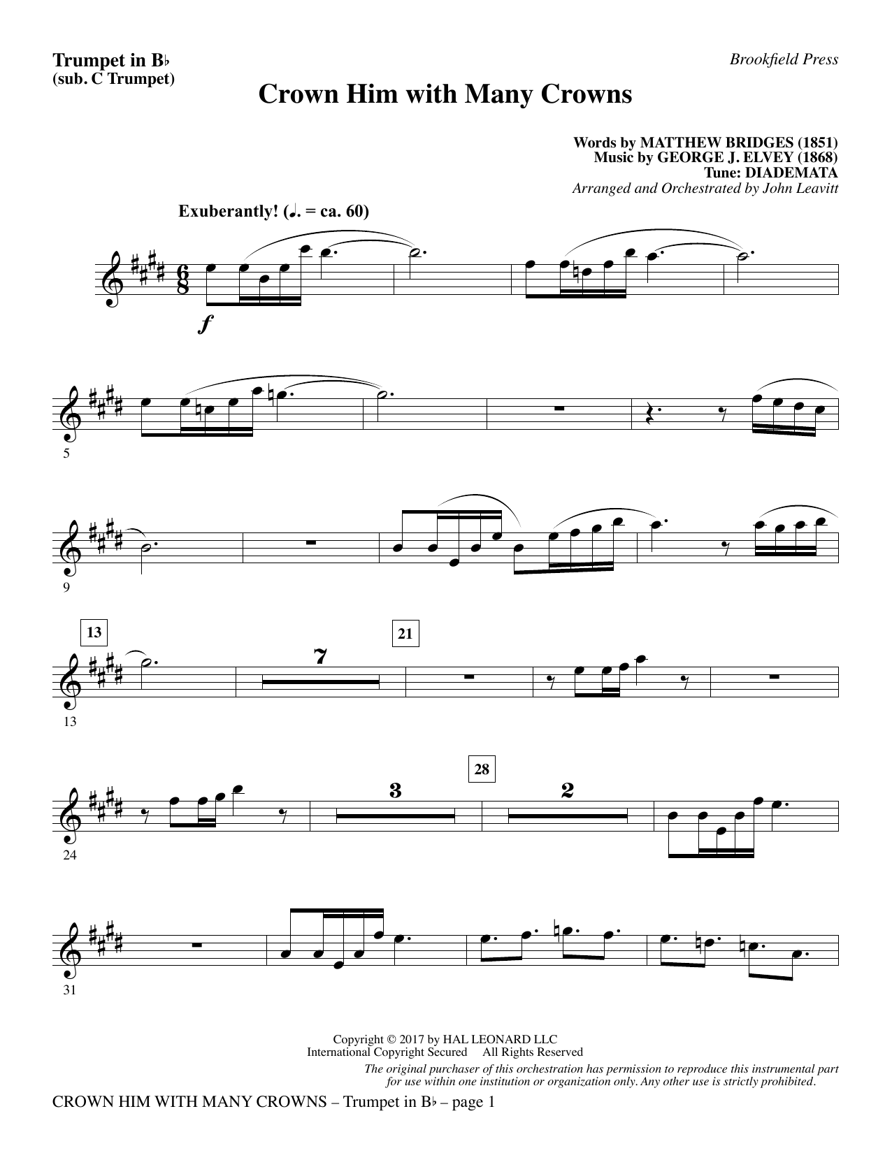 Crown Him with Many Crowns – Trumpet in Bb (alt. C Tpt.) Crown Him with Many Crowns – Trumpet in Bb (alt. C Tpt.)