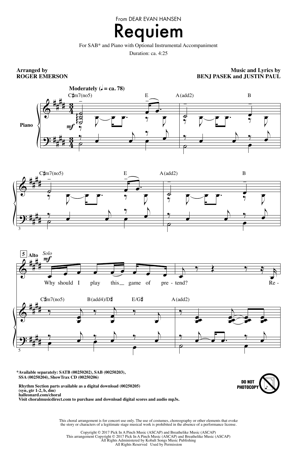 Requiem (from Dear Evan Hansen) (arr. Roger Emerson) Requiem (from Dear Evan Hansen) (arr. Roger Emerson)
