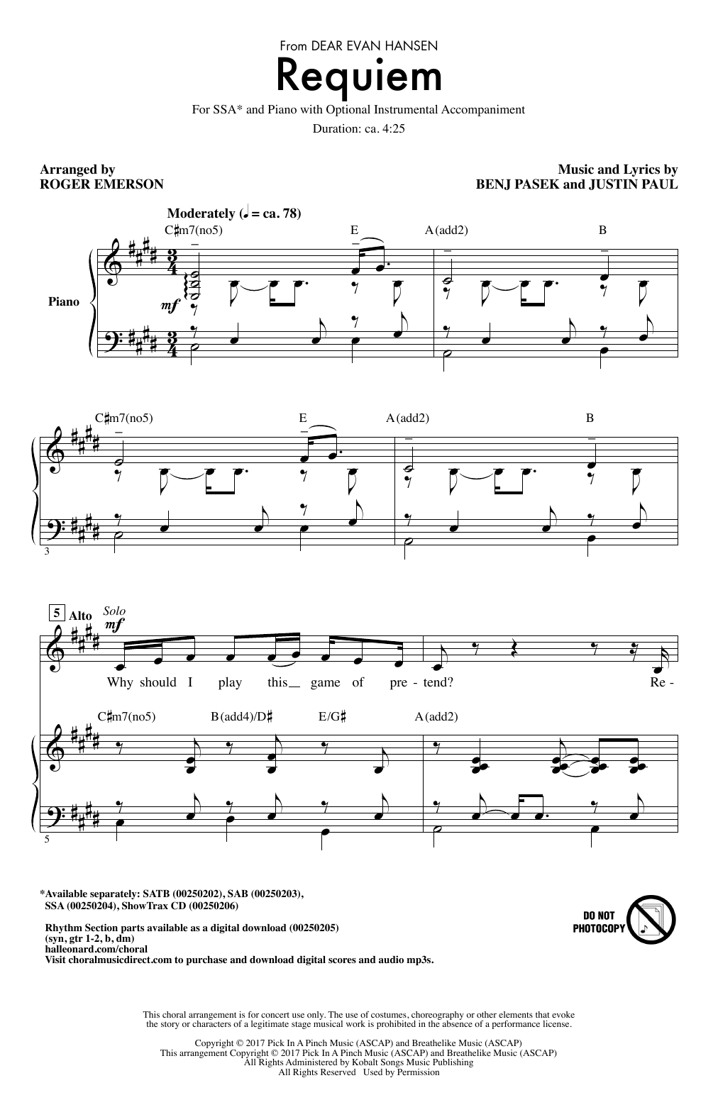 Requiem (from Dear Evan Hansen) (arr. Roger Emerson) Requiem (from Dear Evan Hansen) (arr. Roger Emerson)