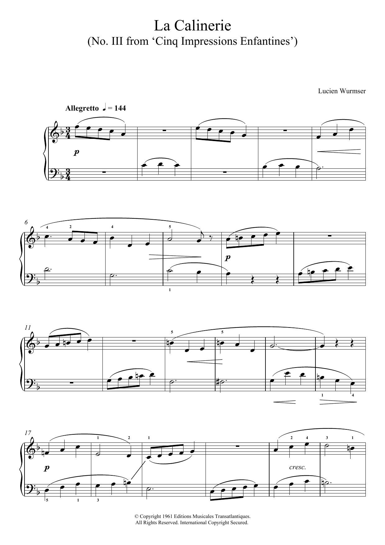 La Calinerie (No. III From ‘Cinq Impressions Enfantines’) La Calinerie (No. III From ‘Cinq Impressions Enfantines’)