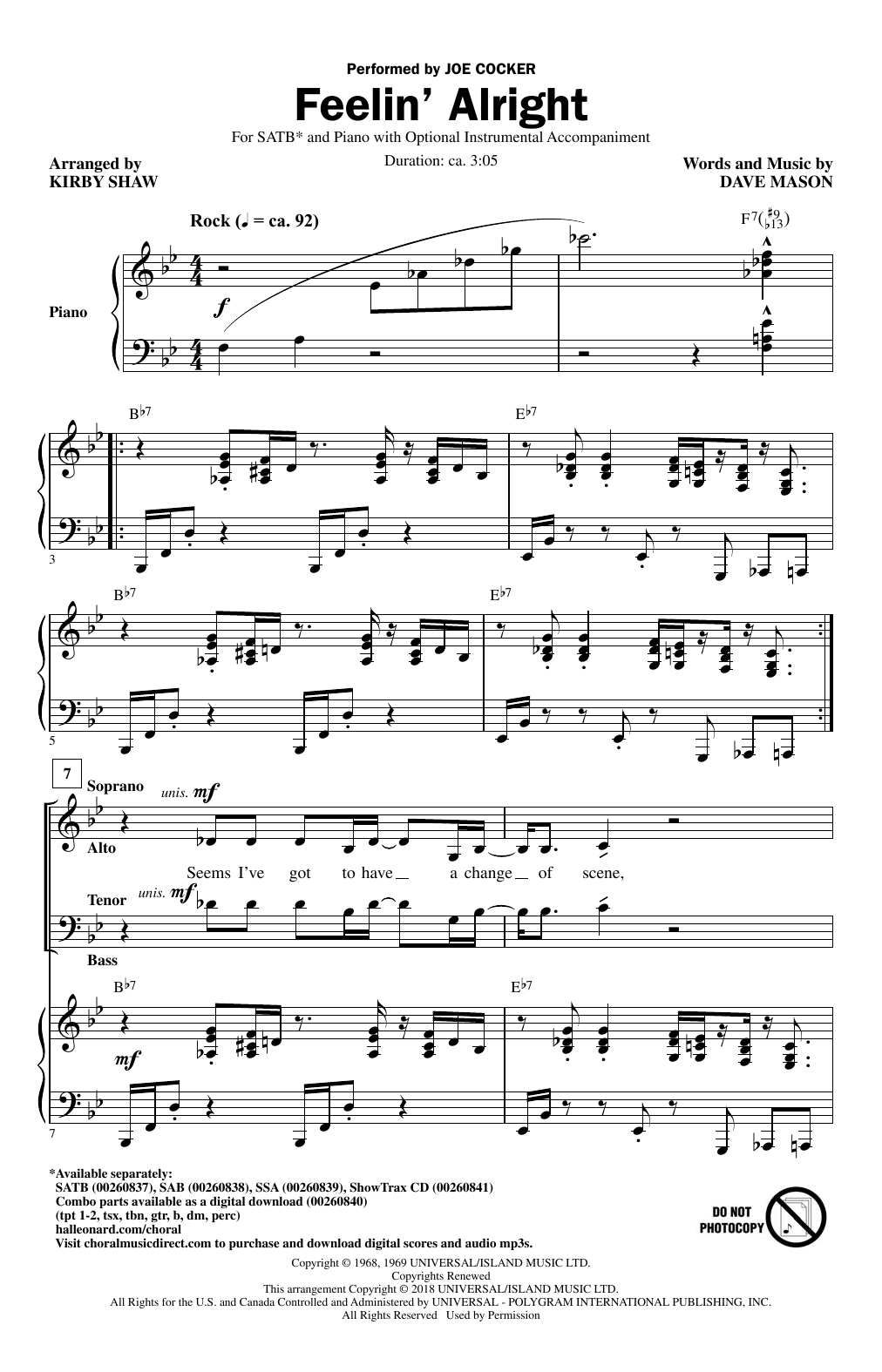 Feelin’ Alright (arr. Kirby Shaw) Feelin’ Alright (arr. Kirby Shaw)