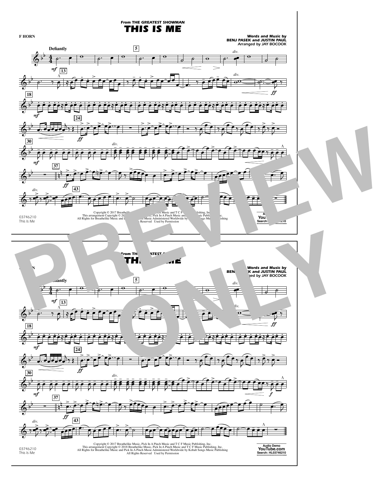 This Is Me (from The Greatest Showman) – F Horn This Is Me (from The Greatest Showman) – F Horn