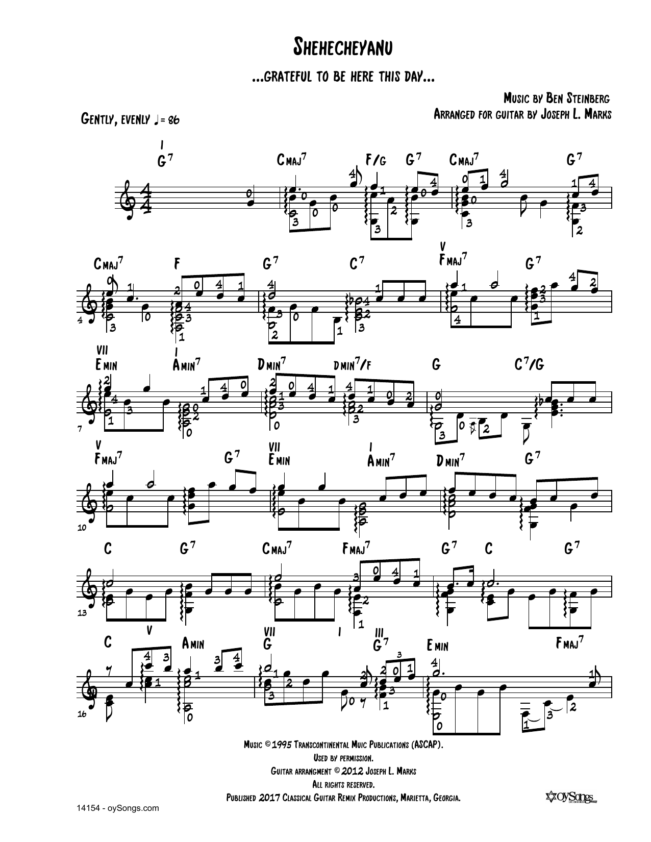 Shehecheyanu (arr. Joe Marks) Shehecheyanu (arr. Joe Marks)