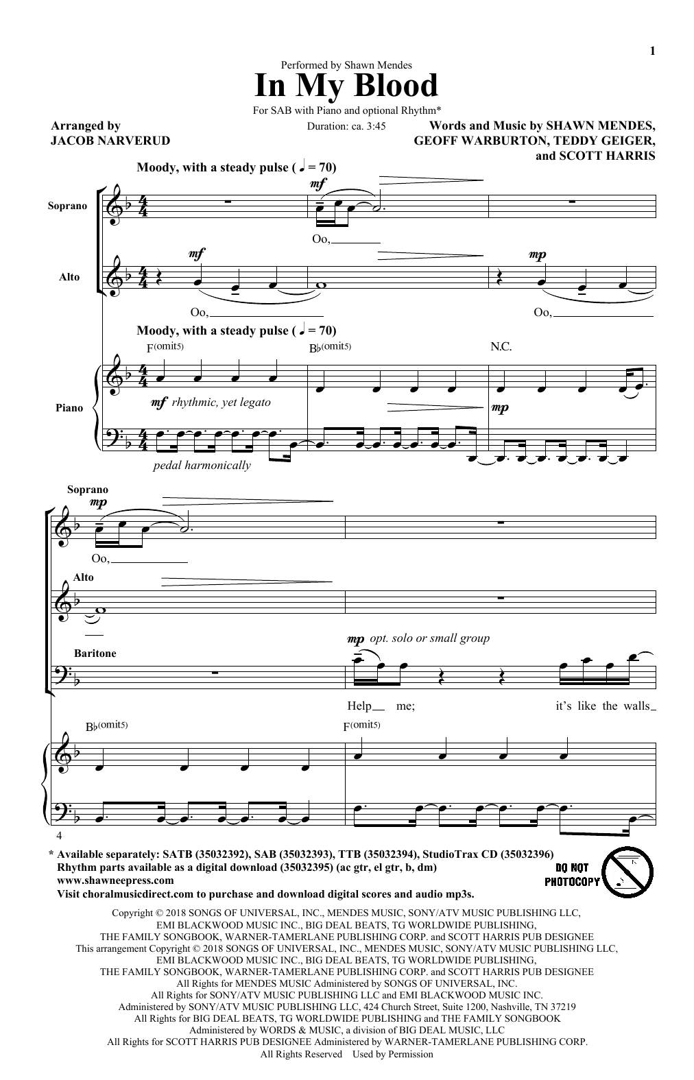 In My Blood (arr. Jacob Narverud) In My Blood (arr. Jacob Narverud)