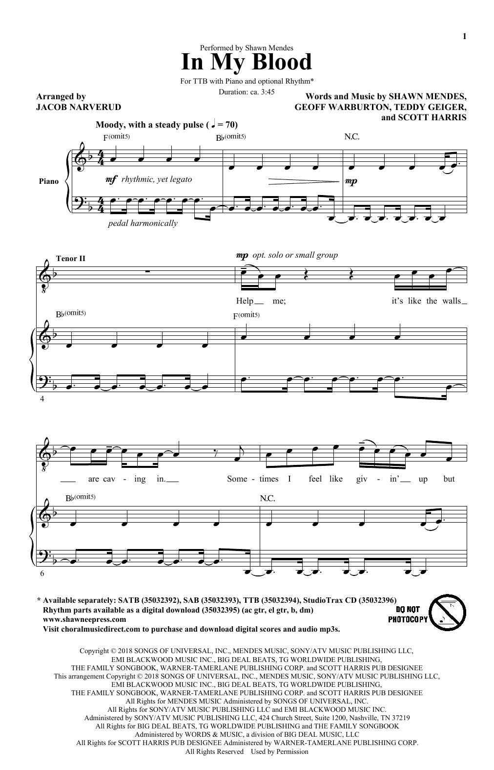 In My Blood (arr. Jacob Narverud) In My Blood (arr. Jacob Narverud)