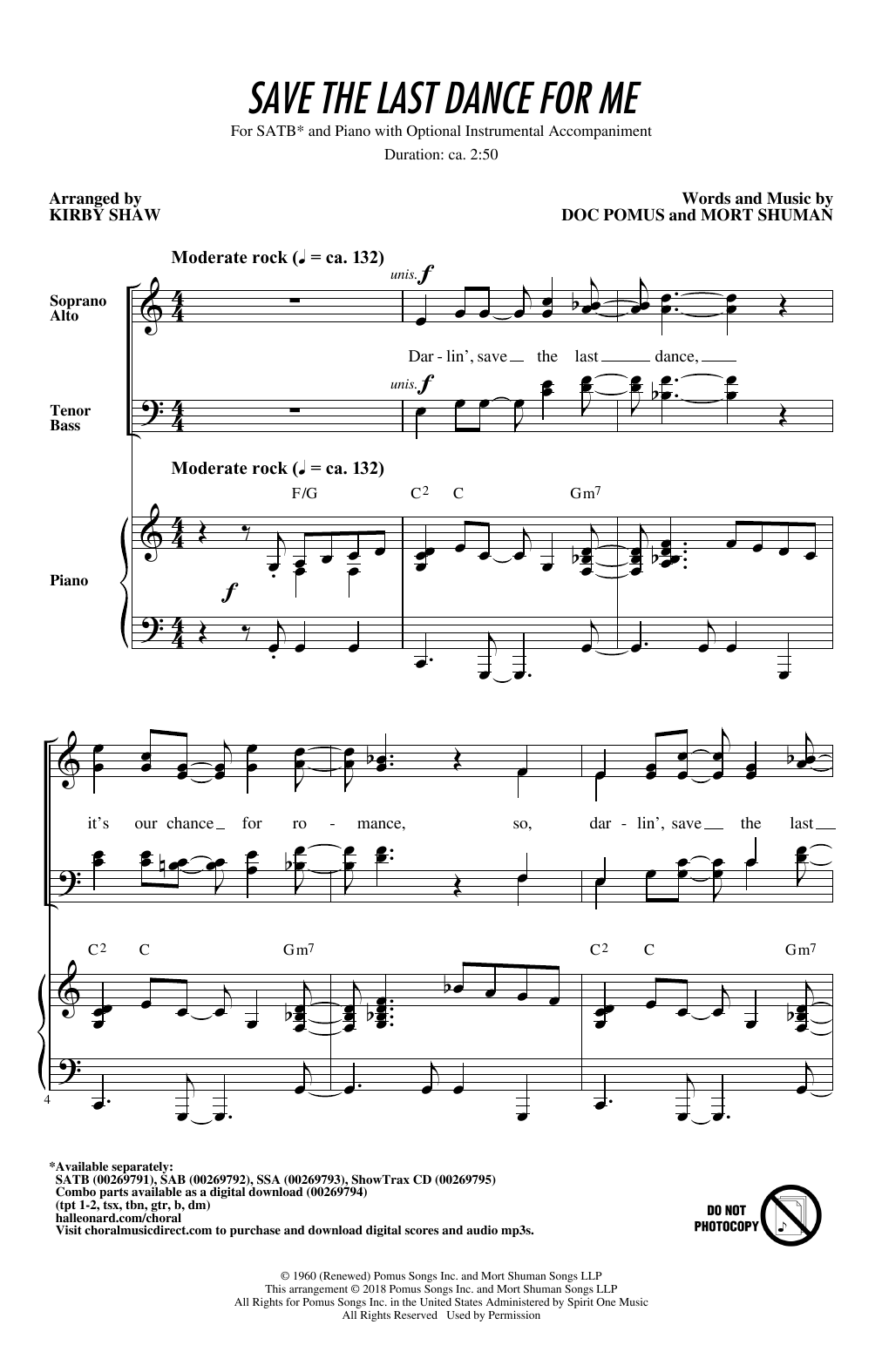 Save The Last Dance For Me (arr. Kirby Shaw)