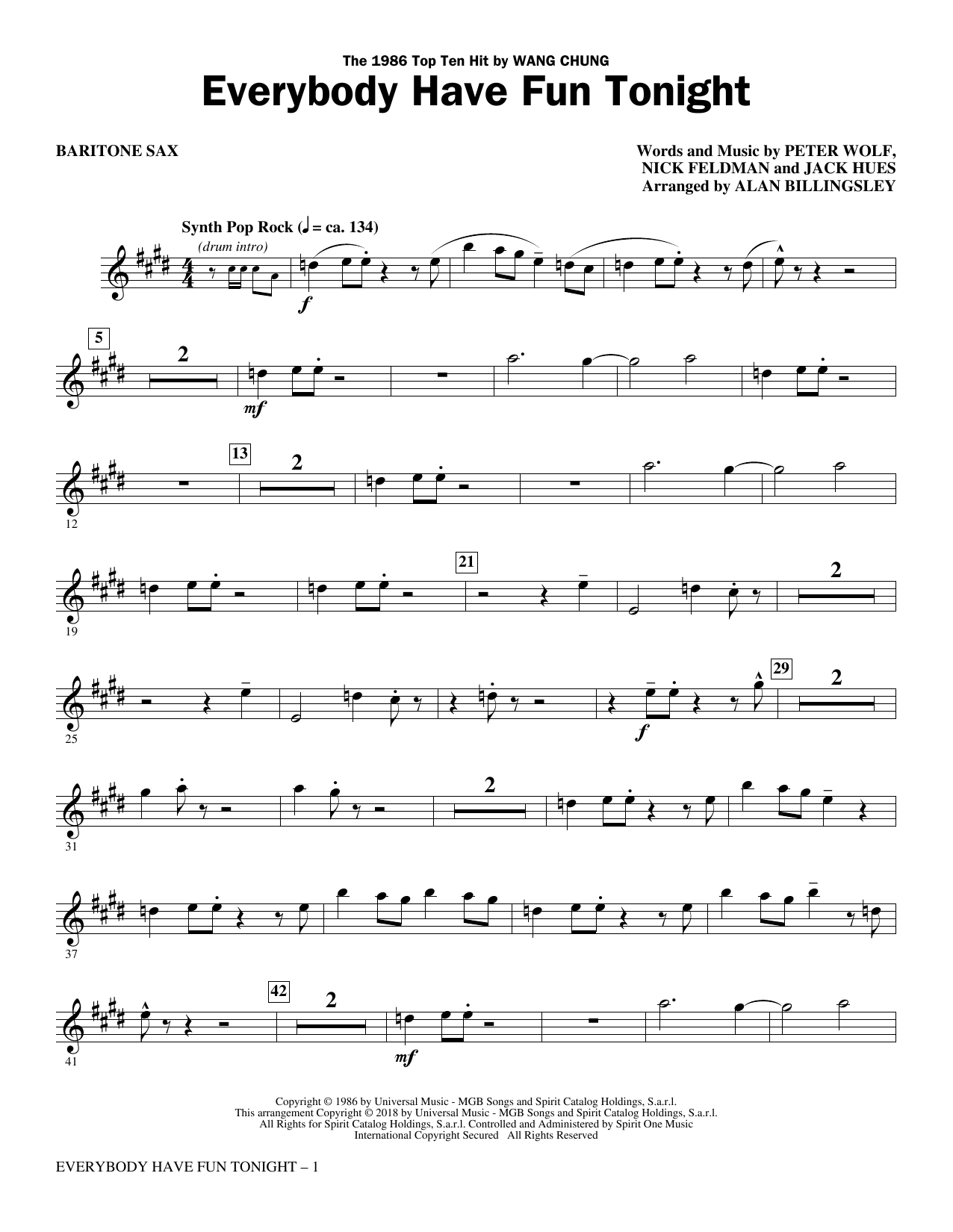 Everybody Have Fun Tonight (arr. Alan Billingsley) – Baritone Sax Everybody Have Fun Tonight (arr. Alan Billingsley) – Baritone Sax