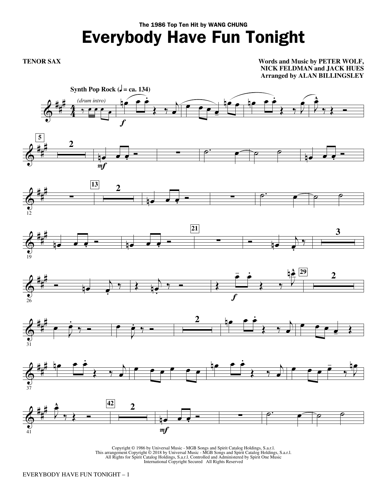 Everybody Have Fun Tonight (arr. Alan Billingsley) – Tenor Saxophone Everybody Have Fun Tonight (arr. Alan Billingsley) – Tenor Saxophone