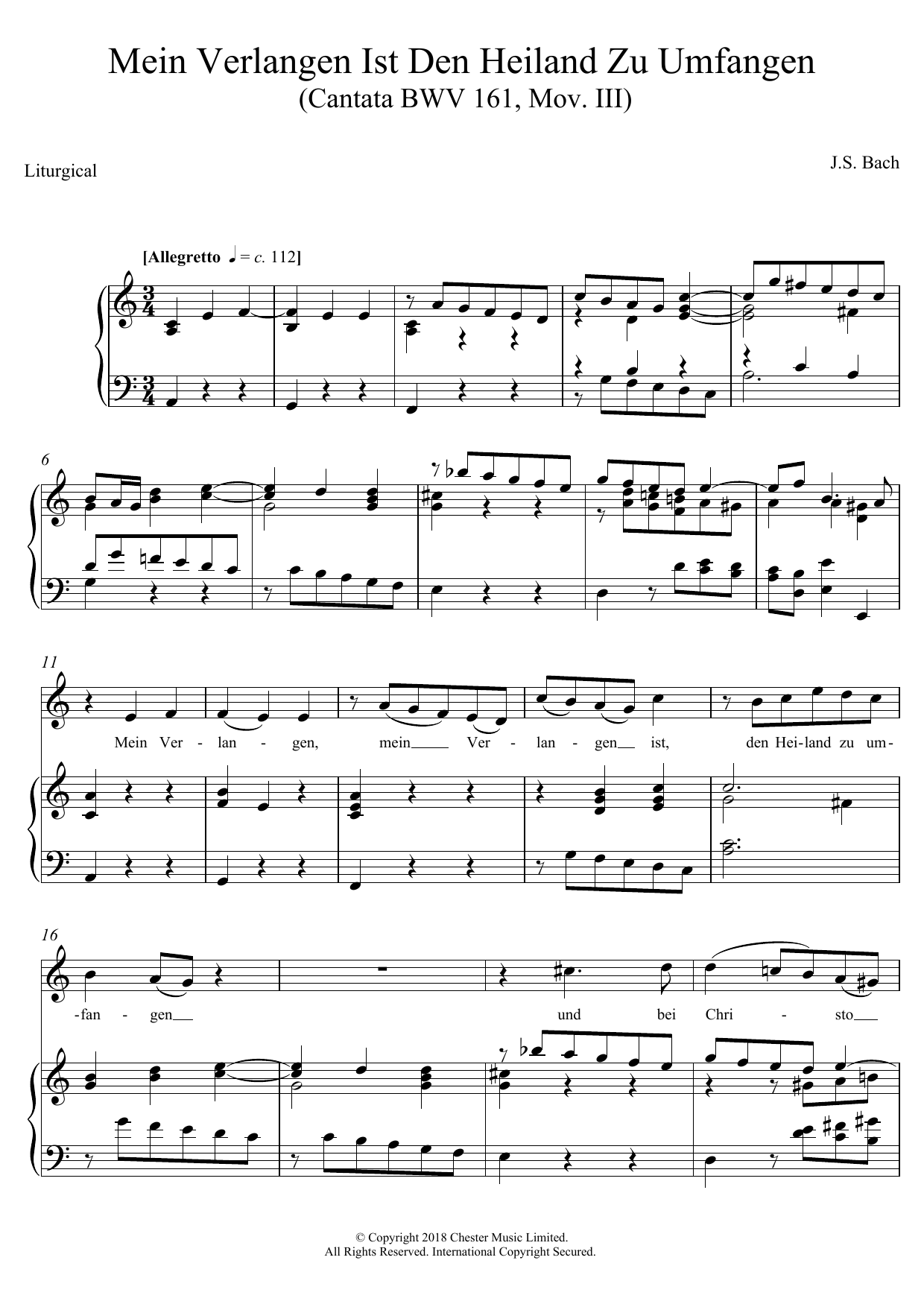 Mein Verlangen Ist Den Heiland Zu Umfangen (Cantata BWV 161, Mov. III) Mein Verlangen Ist Den Heiland Zu Umfangen (Cantata BWV 161, Mov. III)