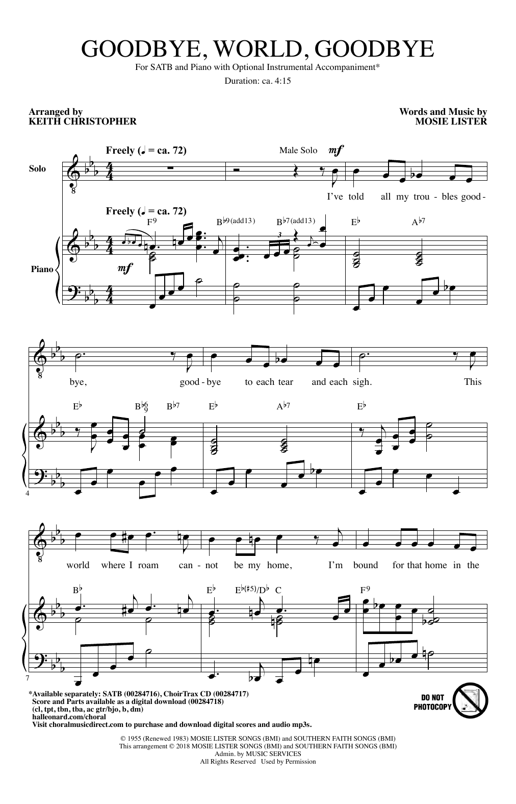 Goodbye World Goodbye (arr. Keith Christopher)