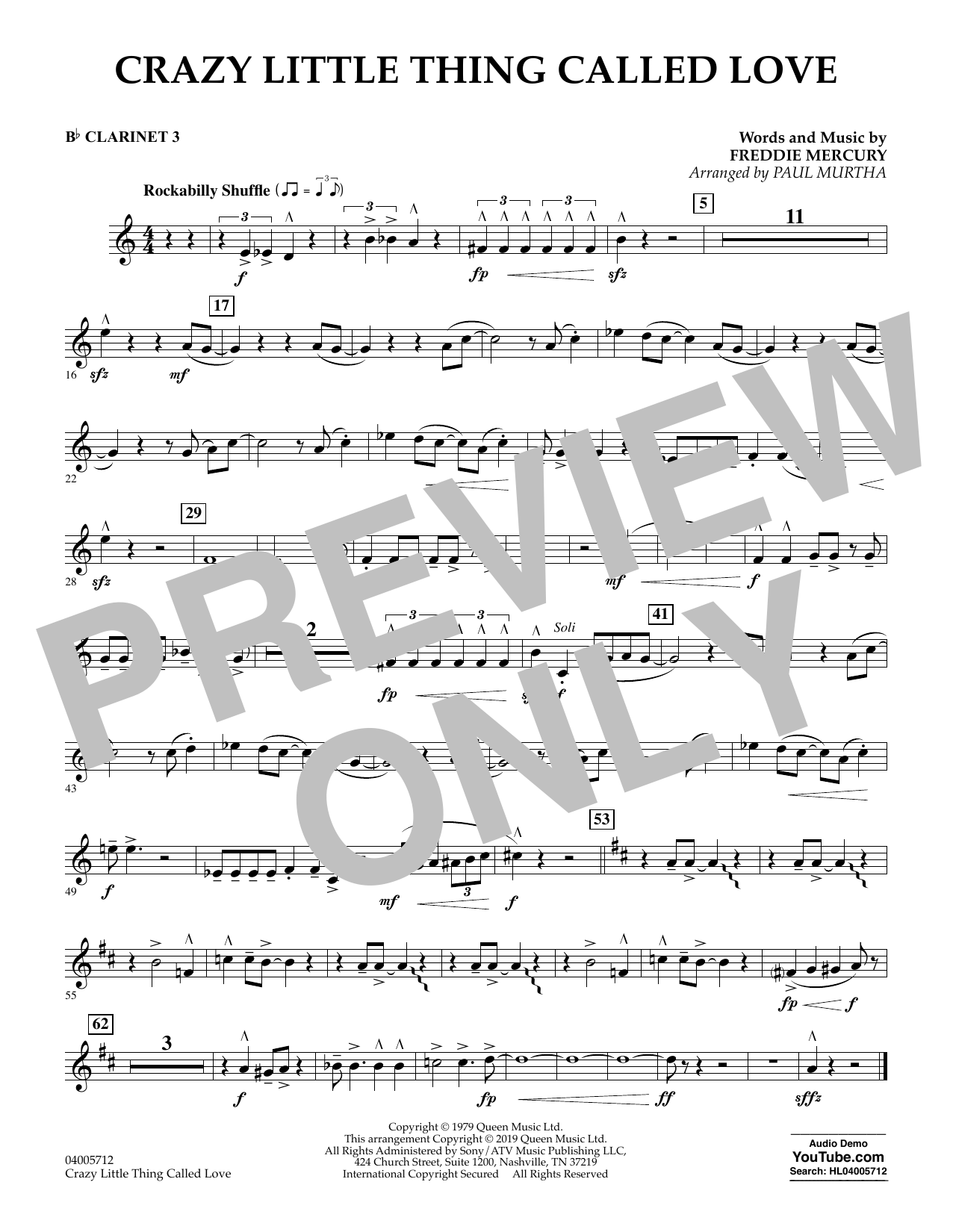 Crazy Little Thing Called Love (arr. Paul Murtha) – Bb Clarinet 3 Crazy Little Thing Called Love (arr. Paul Murtha) – Bb Clarinet 3