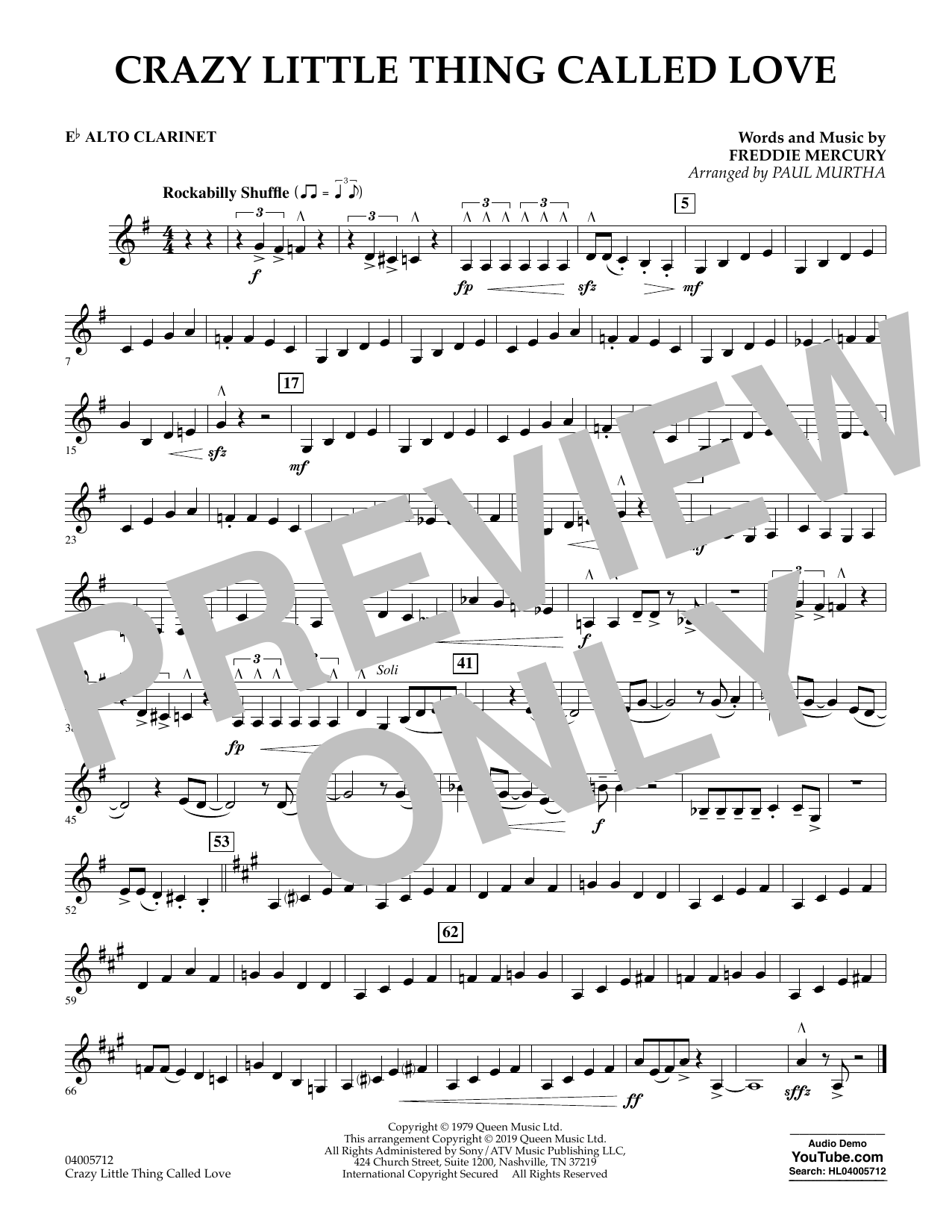 Crazy Little Thing Called Love (arr. Paul Murtha) – Eb Alto Clarinet Crazy Little Thing Called Love (arr. Paul Murtha) – Eb Alto Clarinet