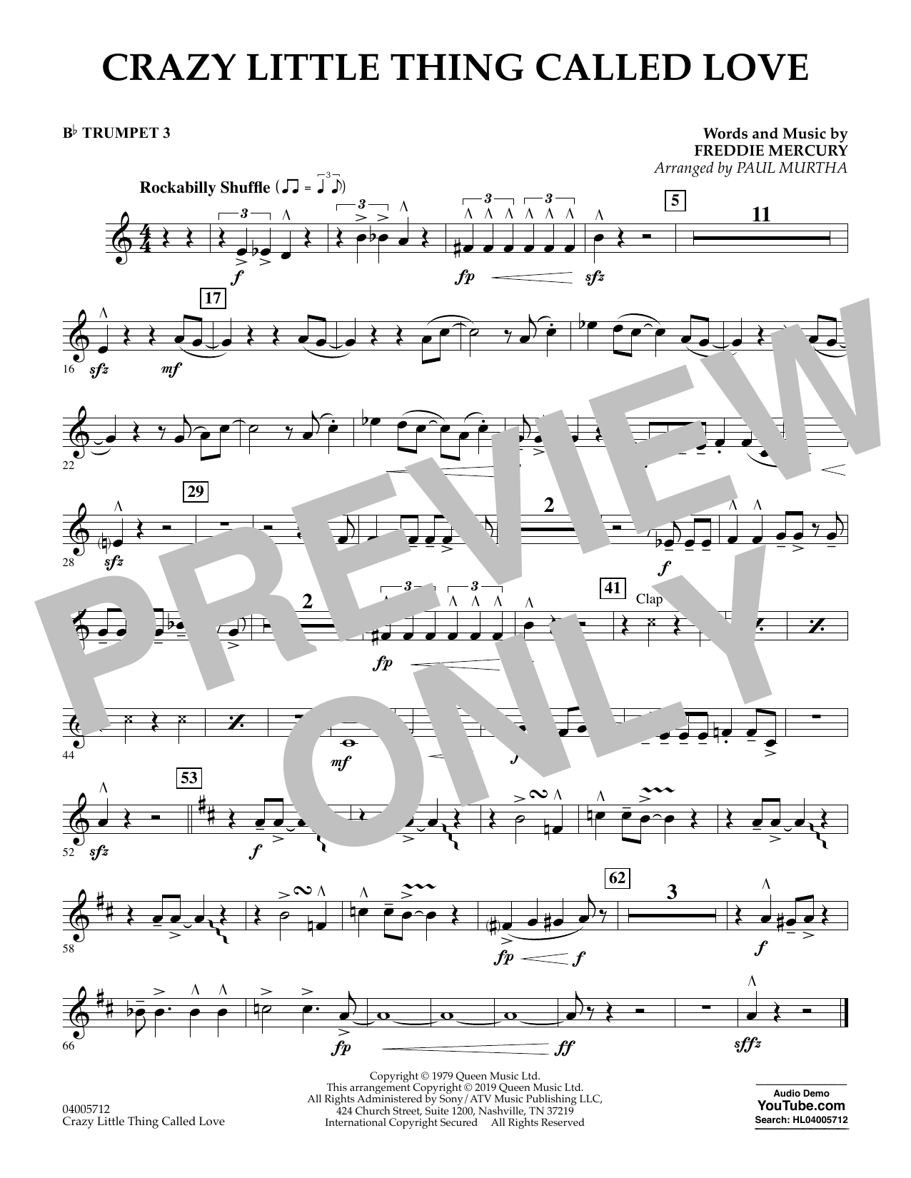 Crazy Little Thing Called Love (arr. Paul Murtha) – Bb Trumpet 3 Crazy Little Thing Called Love (arr. Paul Murtha) – Bb Trumpet 3