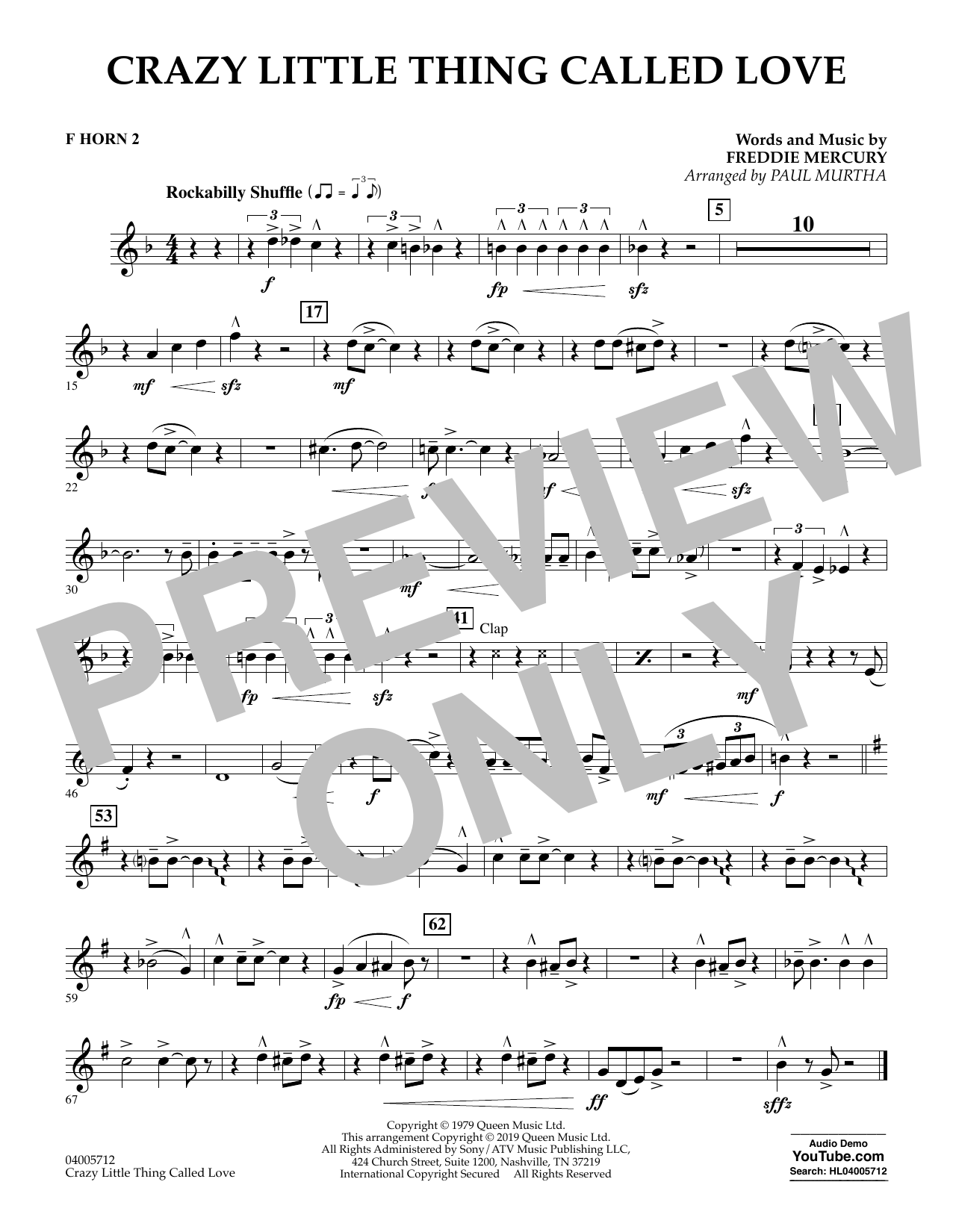 Crazy Little Thing Called Love (arr. Paul Murtha) – F Horn 2 Crazy Little Thing Called Love (arr. Paul Murtha) – F Horn 2