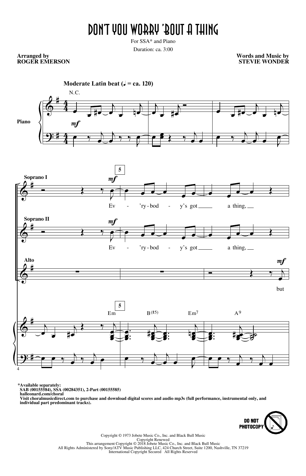 Don’t You Worry ‘Bout A Thing (arr. Roger Emerson)