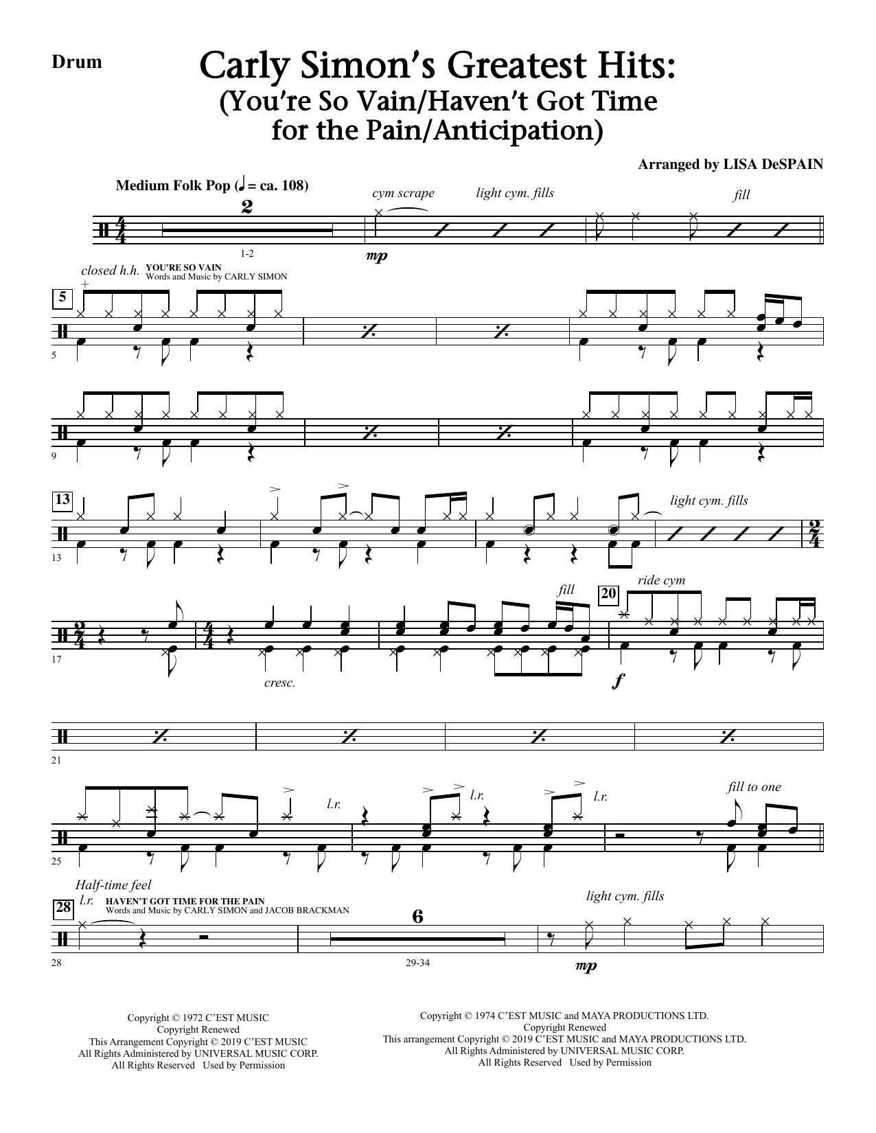 Carly Simon’s Greatest Hits: A Choral Medley (arr. Lisa Despain) – Bass Carly Simon’s Greatest Hits: A Choral Medley (arr. Lisa Despain) – Bass