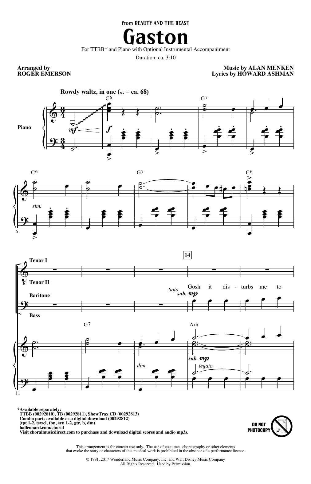 Gaston (from Beauty and The Beast) (arr. Roger Emerson)