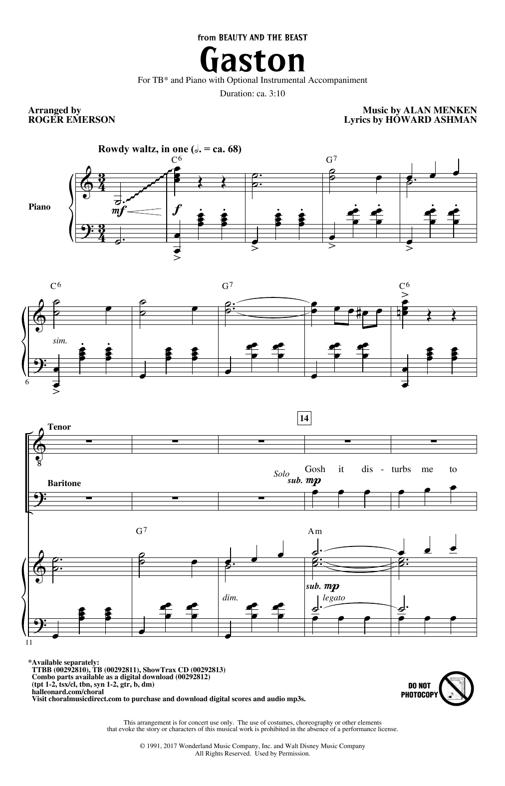 Gaston (from Beauty and The Beast) (arr. Roger Emerson)