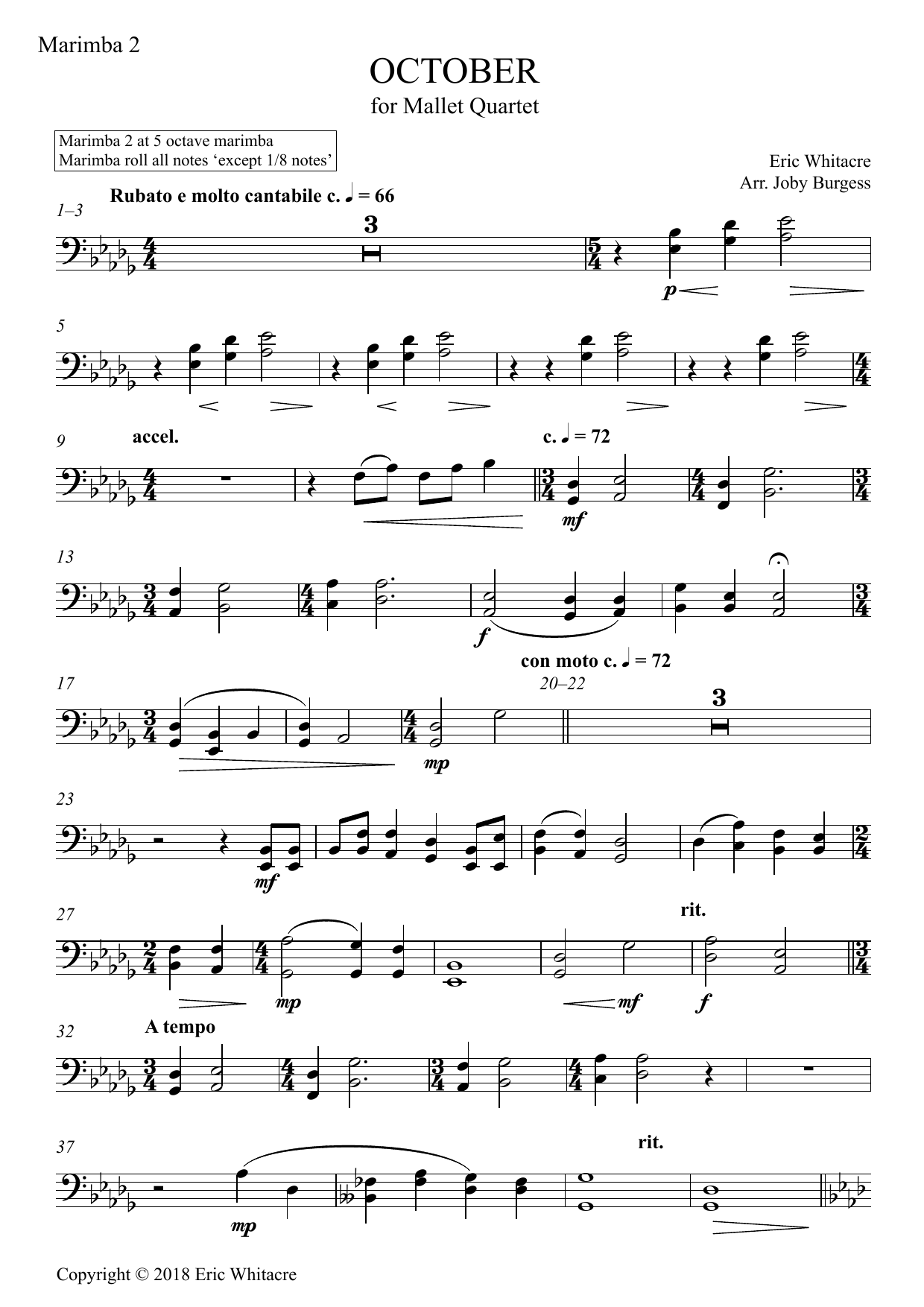 October (Alleluia) for Mallet Quartet (arr. Joby Burgess) – Marimba 2 October (Alleluia) for Mallet Quartet (arr. Joby Burgess) – Marimba 2