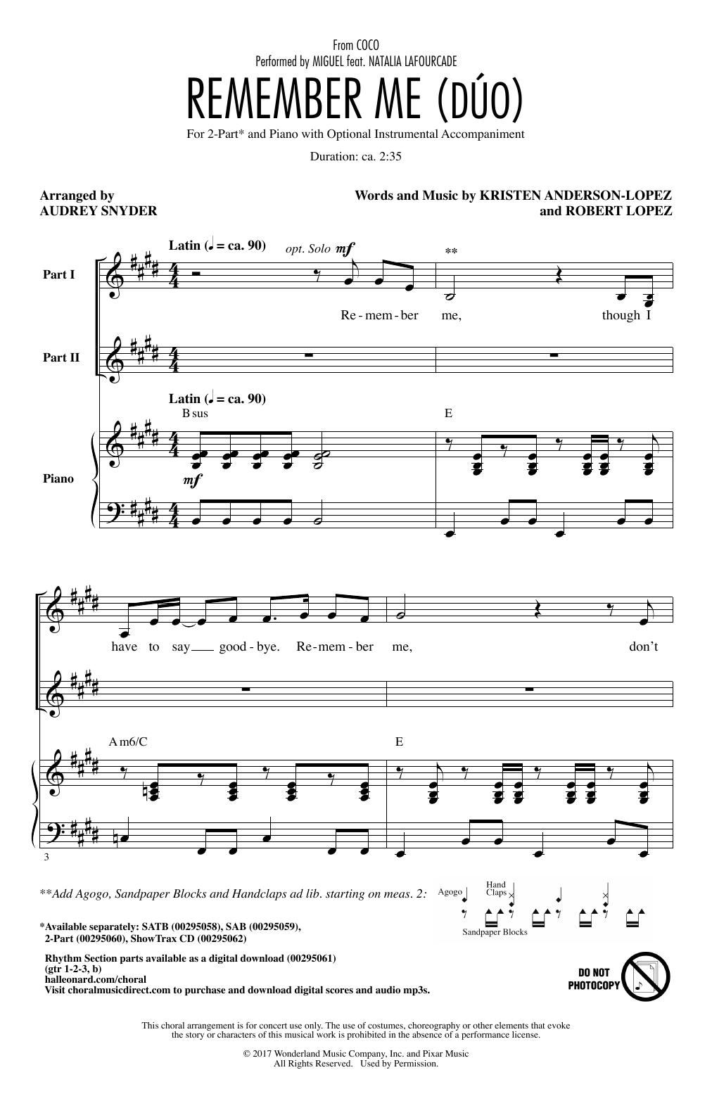 Remember Me (Duo) (from Coco) (arr. Audrey Snyder)