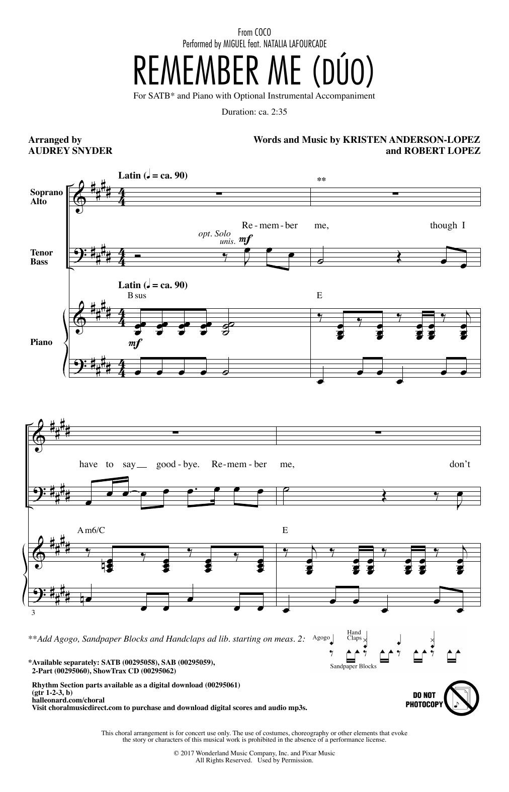 Remember Me (Duo) (from Coco) (arr. Audrey Snyder)