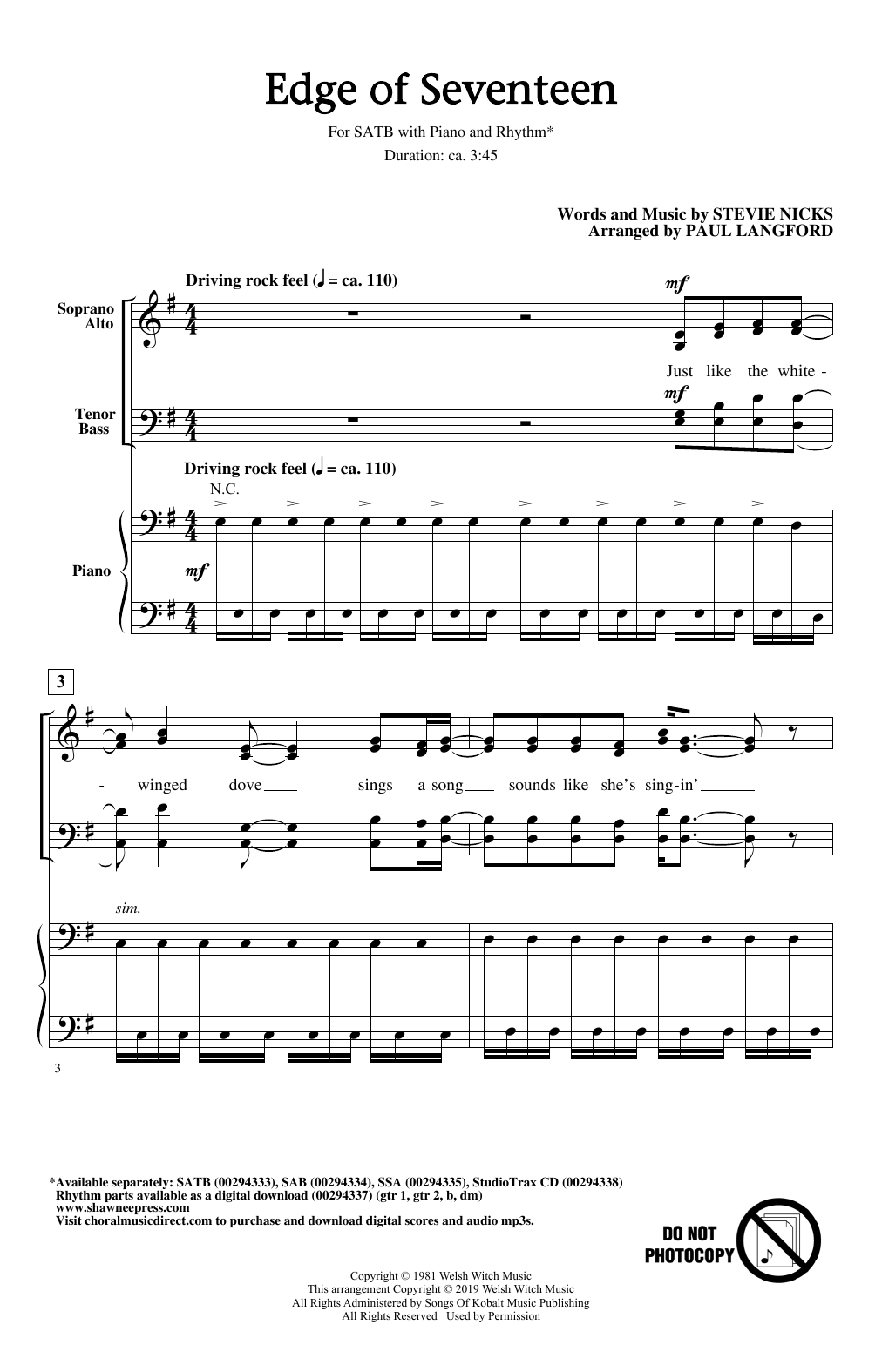 Edge Of Seventeen (arr. Paul Langford)