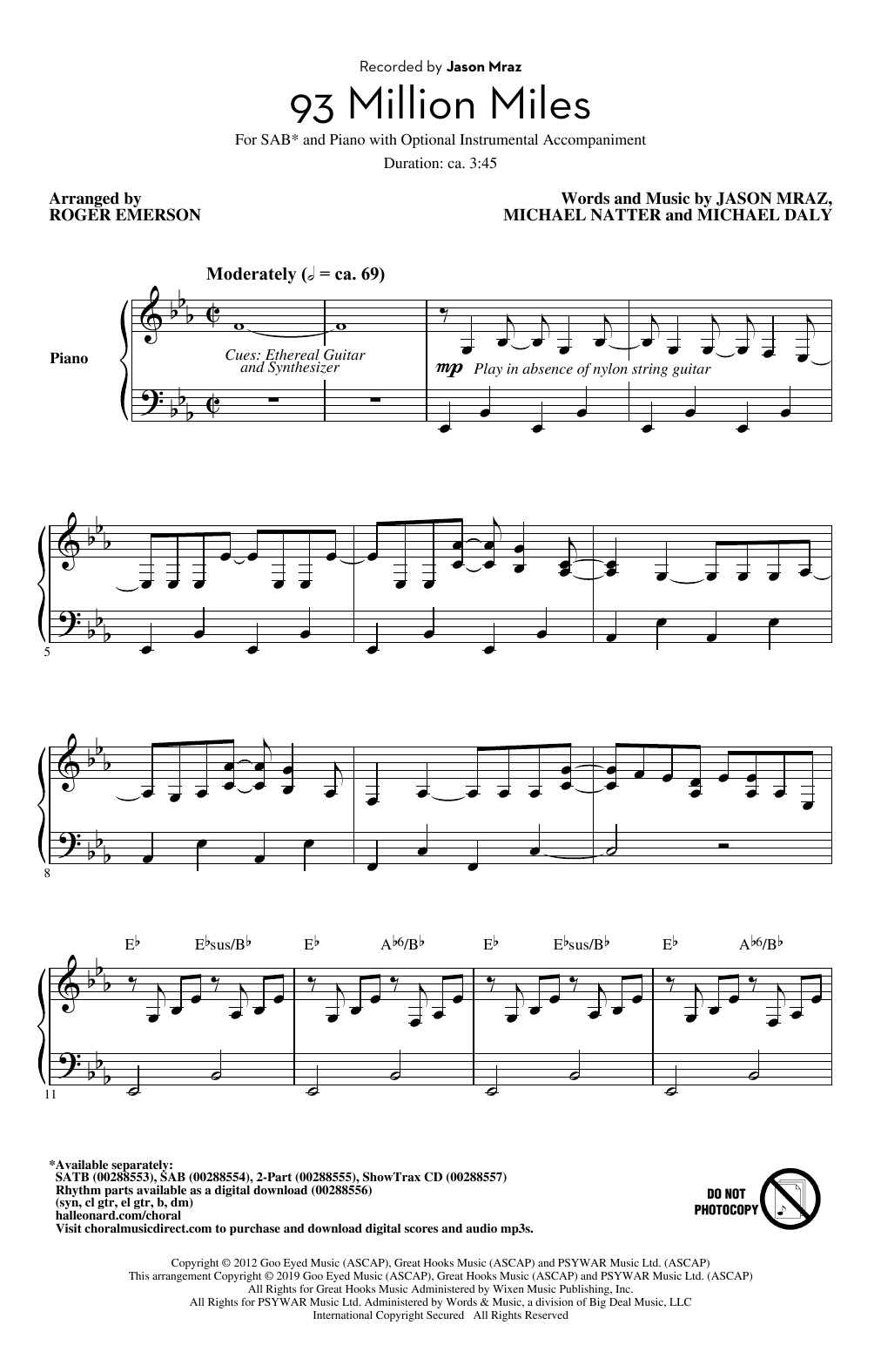 93 Million Miles (arr. Roger Emerson)