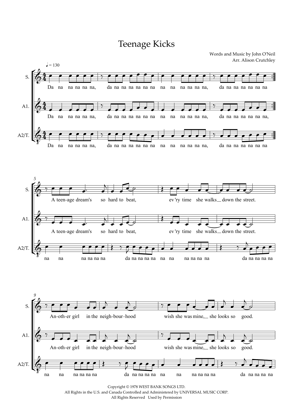 Teenage Kicks (arr. Alison Crutchley) Teenage Kicks (arr. Alison Crutchley)