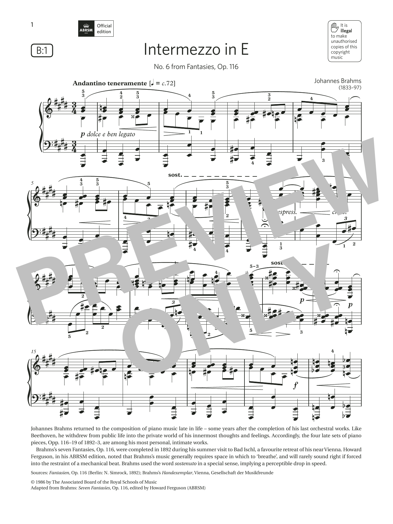 Intermezzo in E (Grade 8, list B1, from the ABRSM Piano Syllabus 2021 & 2022) Intermezzo in E (Grade 8, list B1, from the ABRSM Piano Syllabus 2021 & 2022)