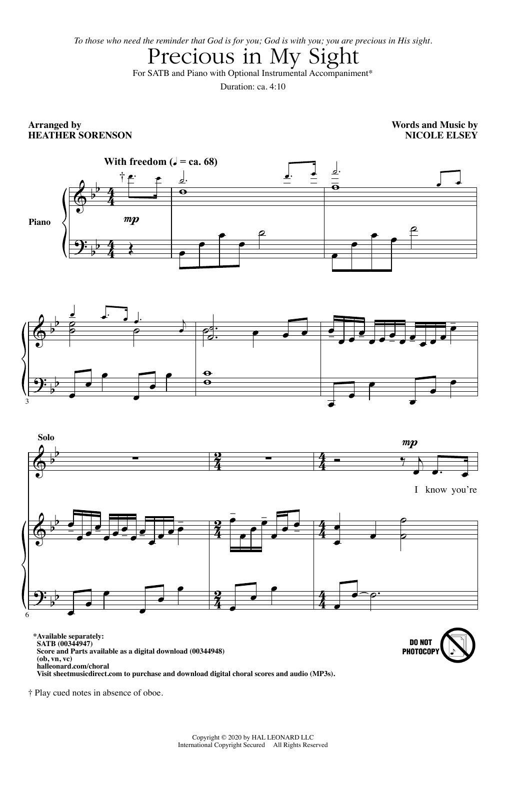 Precious In My Sight (arr. Heather Sorenson)