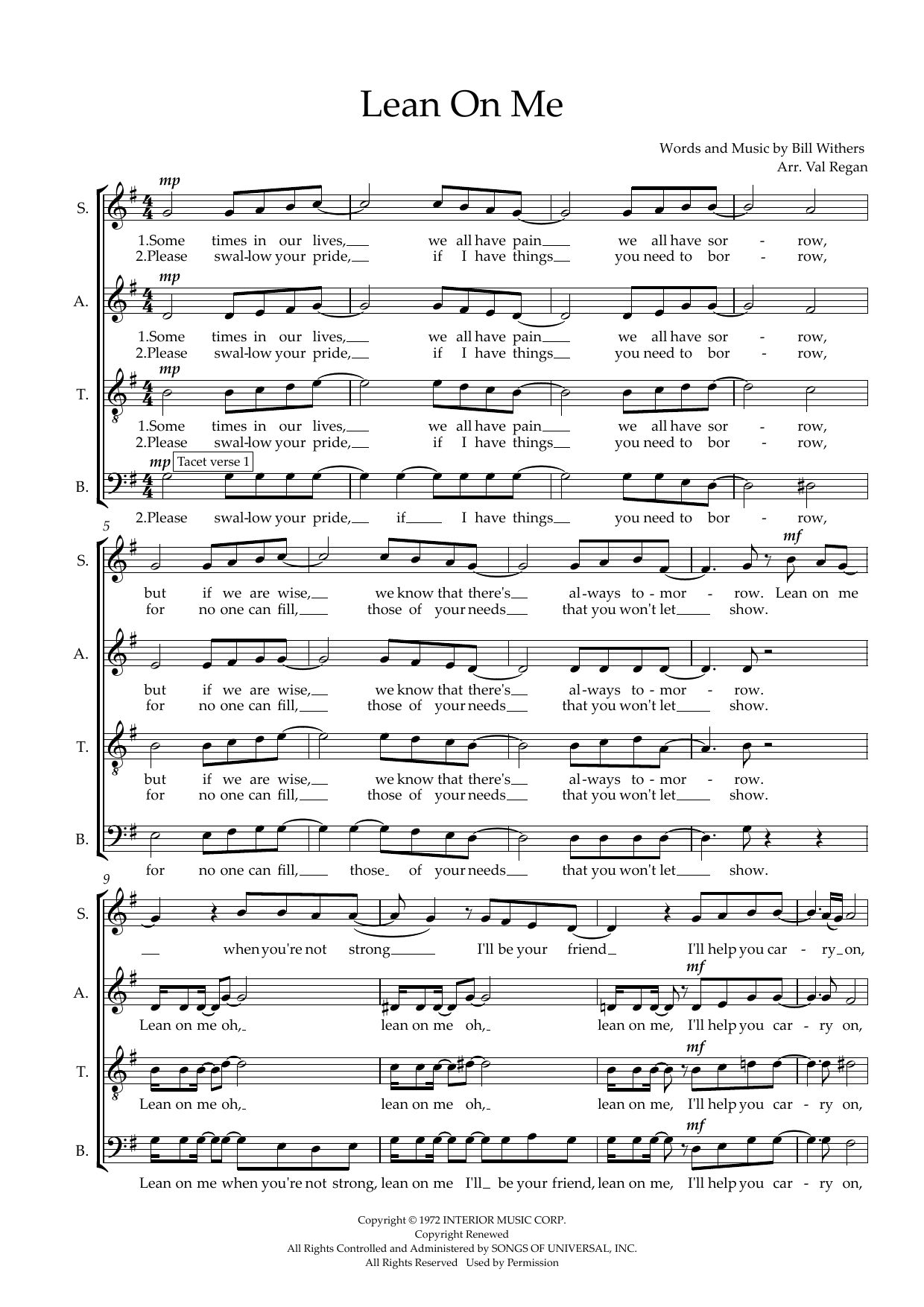 Lean on Me (arr. Val Regan) Lean on Me (arr. Val Regan)