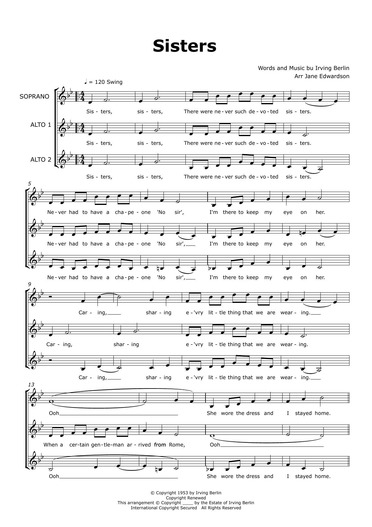 Sisters (arr. Jane Edwardson) Sisters (arr. Jane Edwardson)