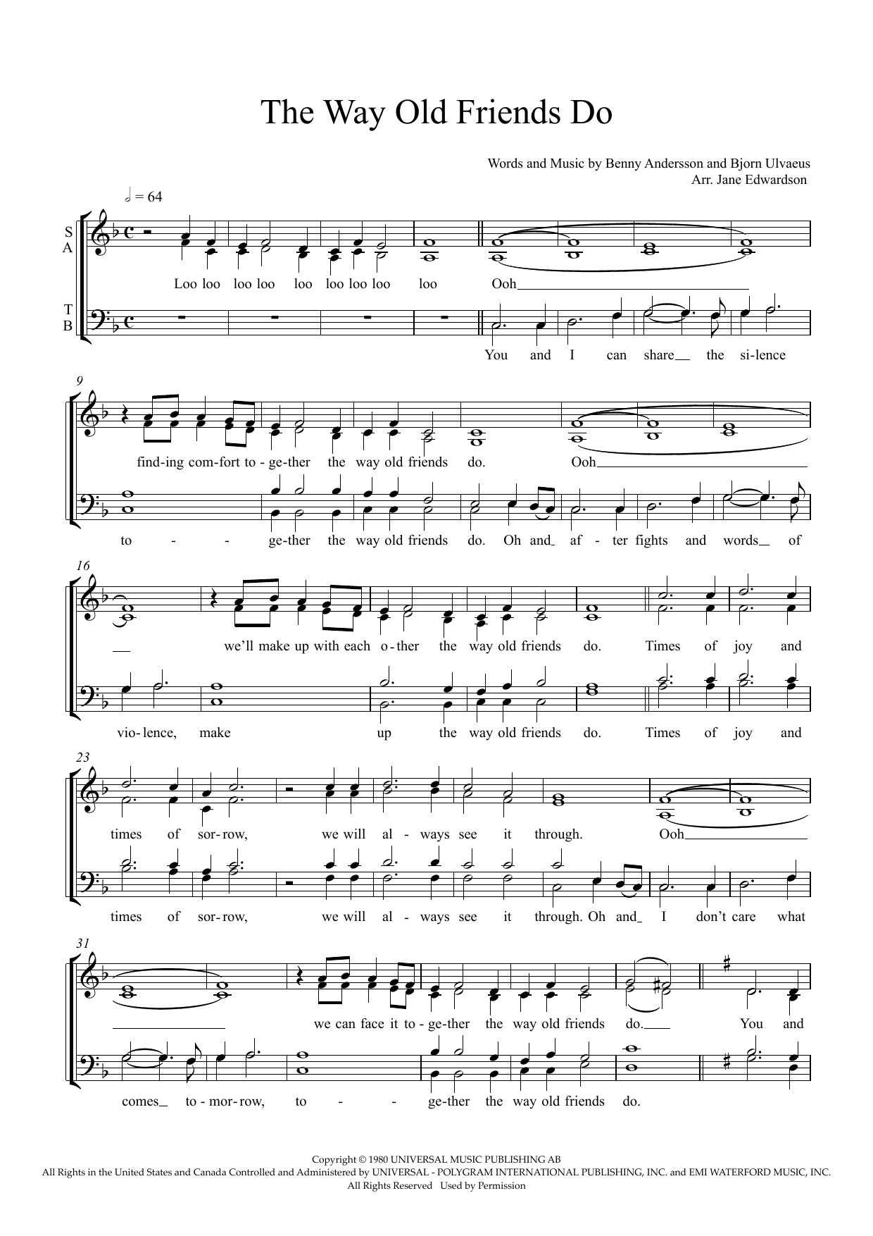 The Way Old Friends Do (arr. Jane Edwardson) The Way Old Friends Do (arr. Jane Edwardson)