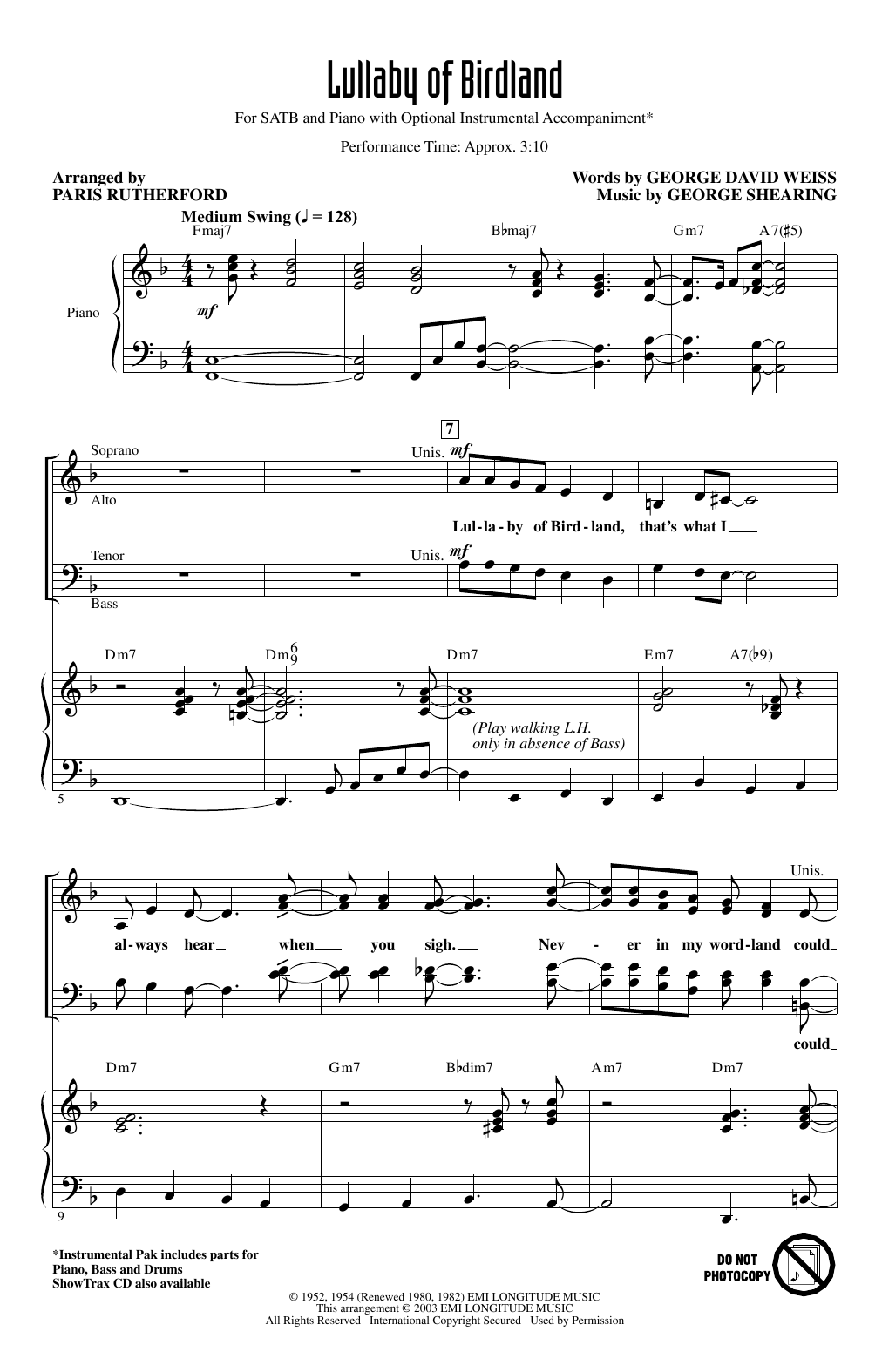 Lullaby Of Birdland (arr. Paris Rutherford)